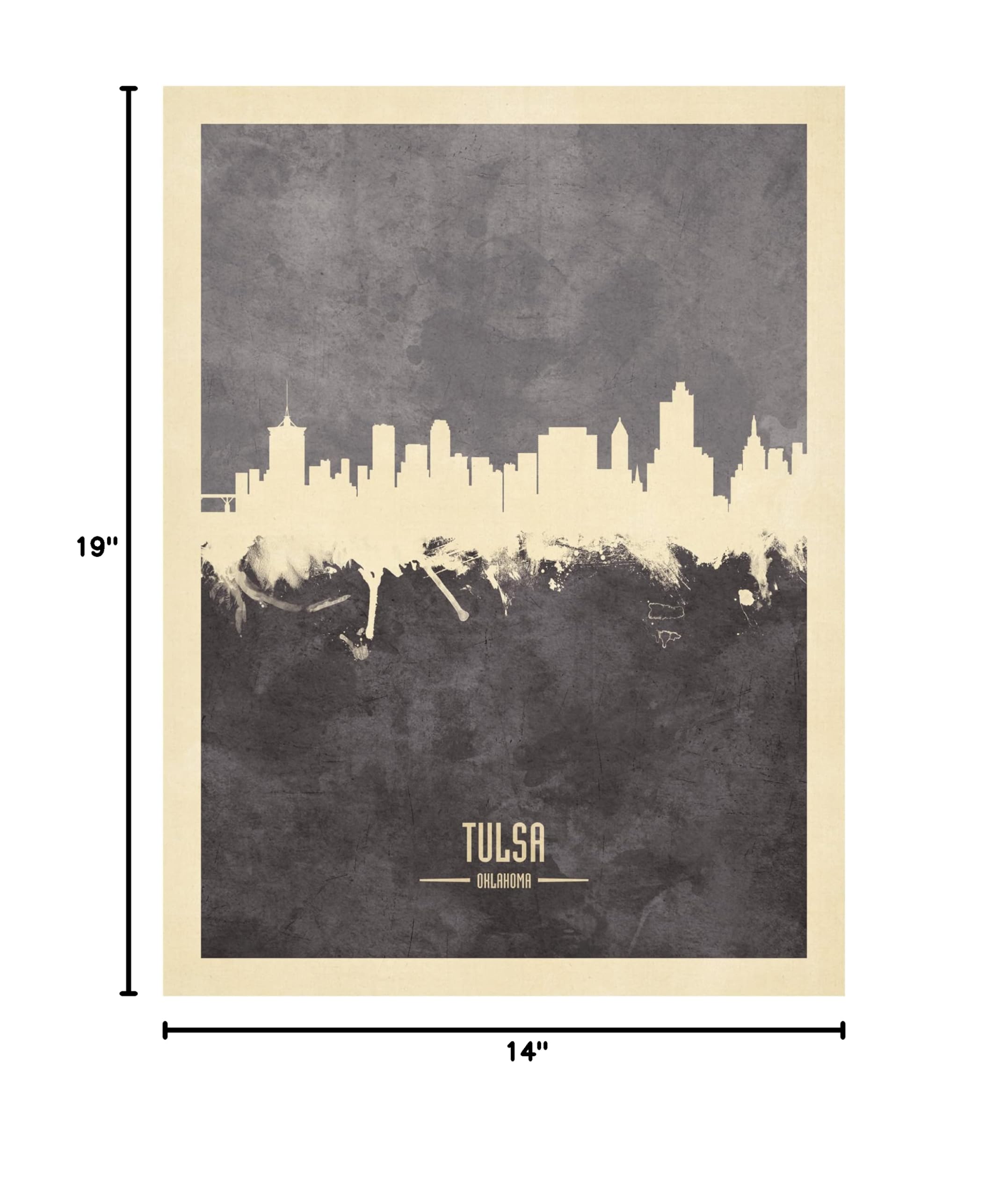 Michael Tompsett 'Tulsa Oklahoma Skyline Gray' Canvas Wall Art Print - Modern Cityscape Home & Office Decor for Living Room, Bedroom or Office