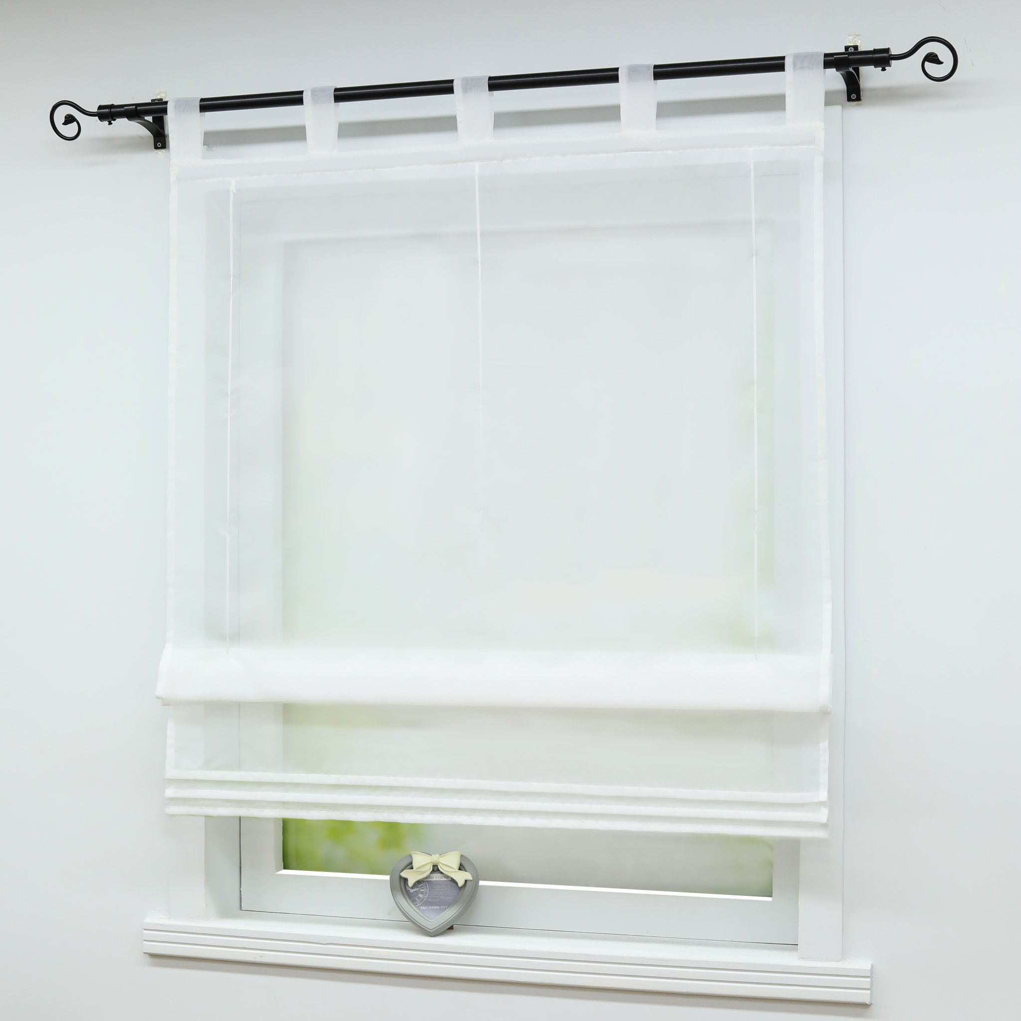 Sheer Voile Window Curtains - White Tab Top Kitchen Curtains 39x55 Inches - Light Filtering Roman Shades for Balcony, Living Room & Bedroom Decor