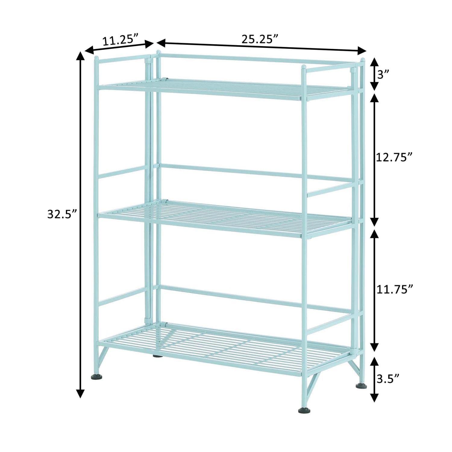 3-Tier Wide Folding Metal Storage Shelves - Space Saving Closet Organizer for Bedroom, Bathroom, Kitchen & Garage | Heavy Duty Xtra Storage Shelves by Convenience Concepts | Perfect for Home Organization, Laundry Room & Office Storage Solutions