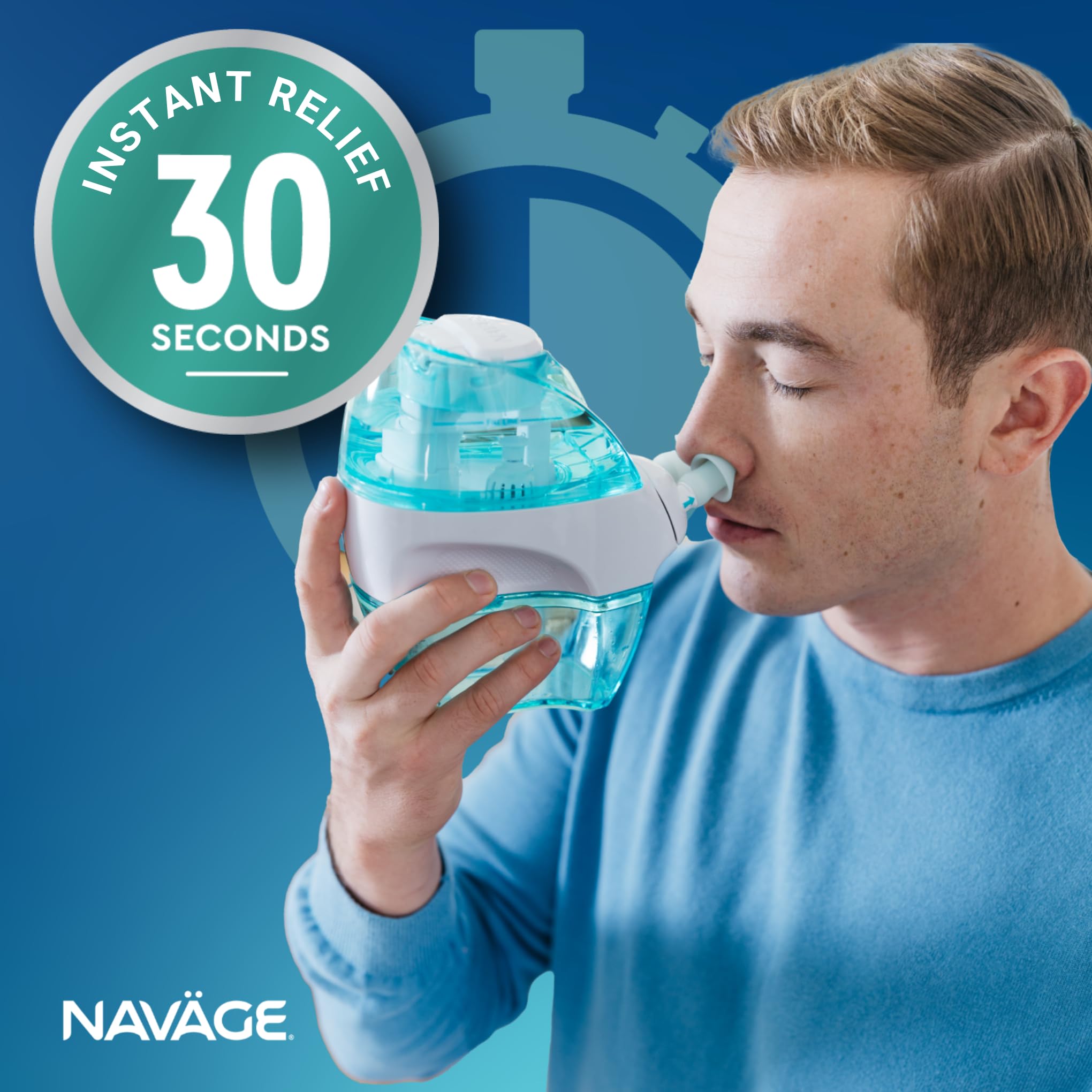 Navage Travel Bundle - Portable Nasal Irrigation System with Nose Cleaner, 20 Salt Pods & Sky Blue Travel Bag - Sinus Relief for Allergies, Cold & Congestion - Perfect for Travel, Home & Office Use
