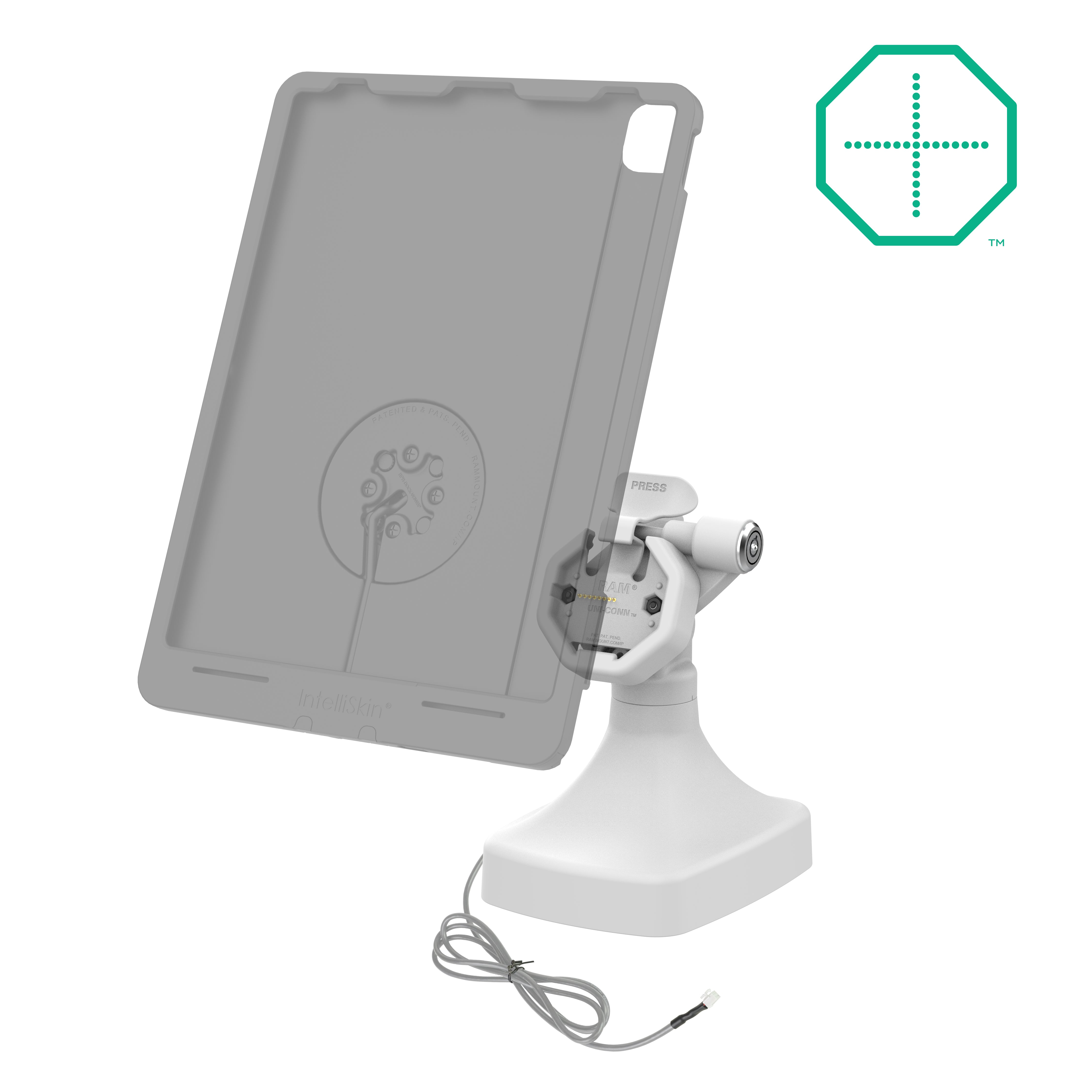 GDS® Uni Conn™ Powered Locking Tilt & Swivel Dock with PoE + Data - Gray (RAM GDS DOCKLR D14 U3E 2A GRY) | Secure Charging Station for Laptops & Tablets in Office & Home Workspaces