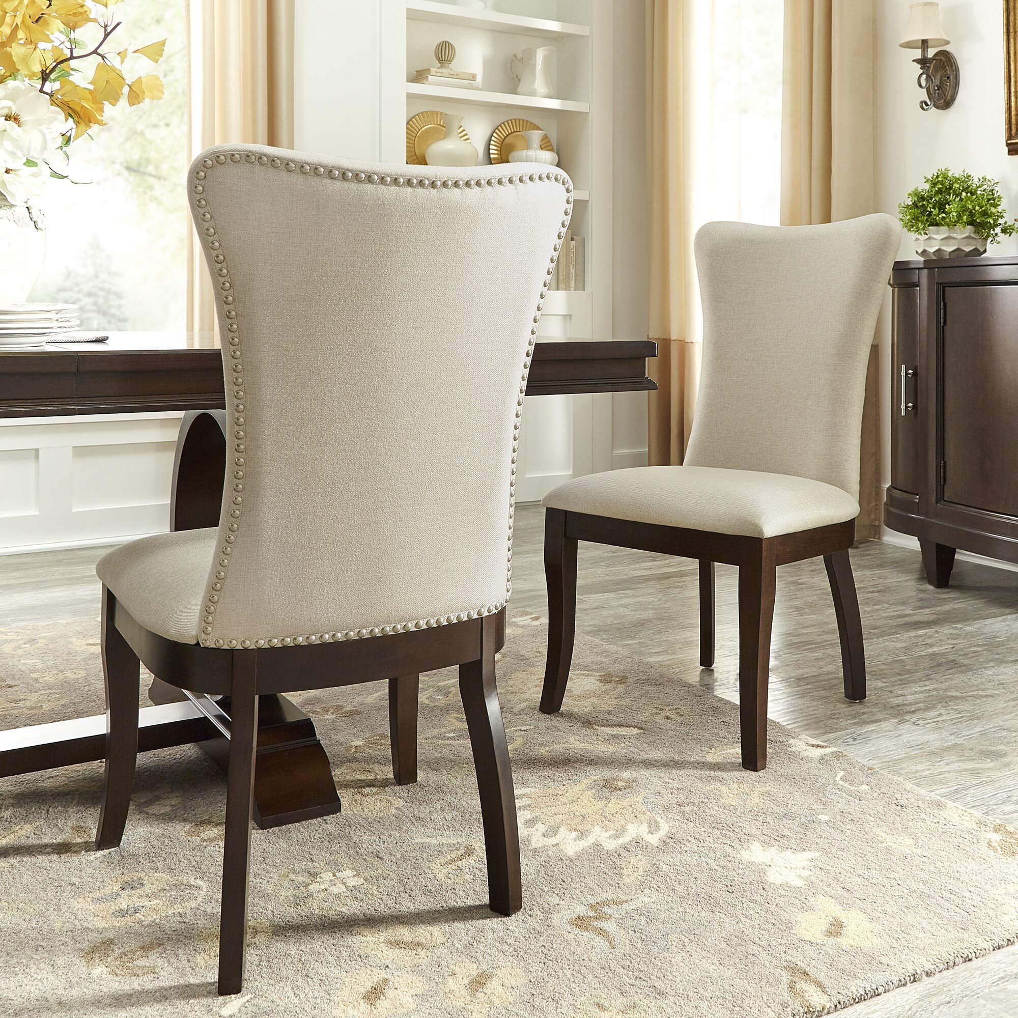 Inspire Q Willa Fabric Wingback Dining Chairs Set of 2 - Classic Upholstered Armchairs for Elegant Dining Room, Kitchen, or Breakfast Nook - Comfortable & Stylish Home Furniture