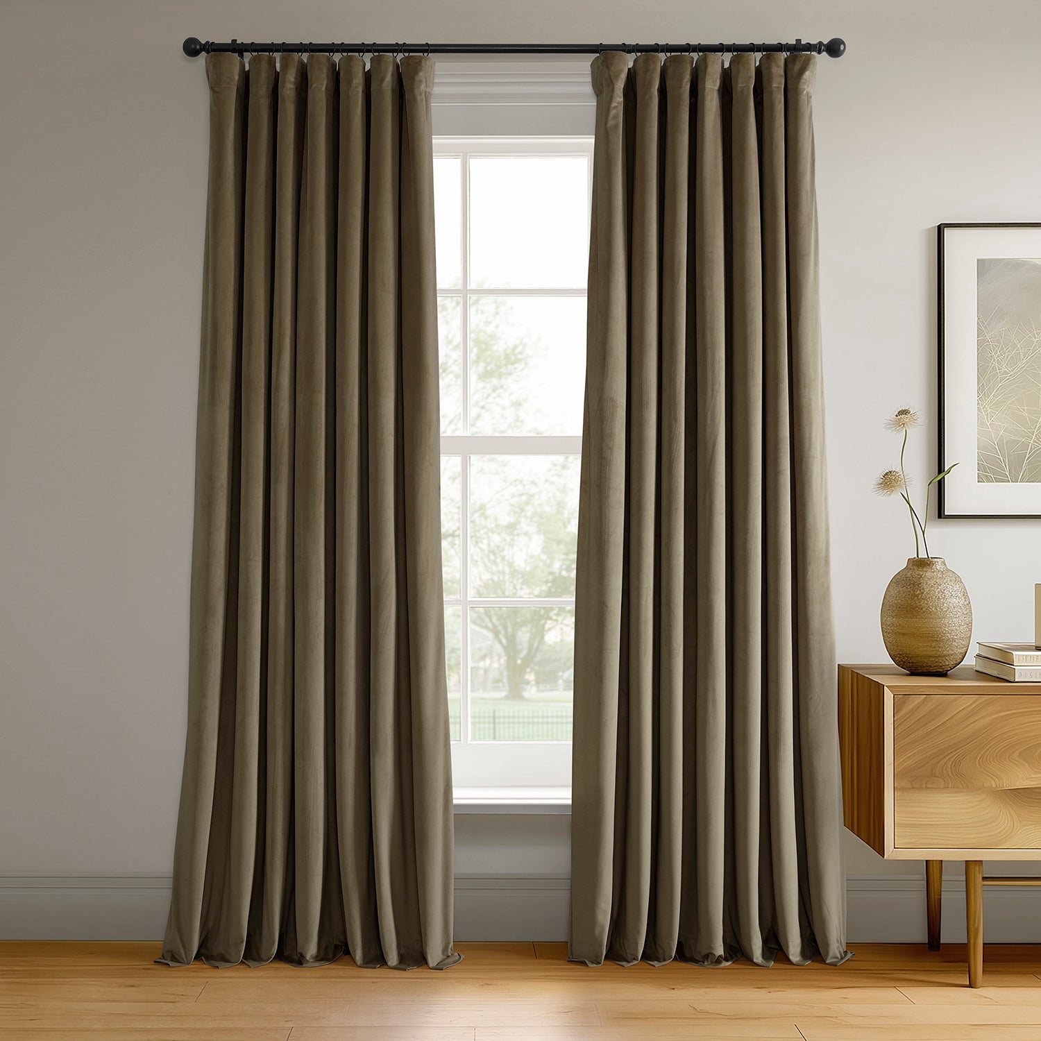 Denver Taupe Blackout Curtains for Bedroom - Signature Velvet Thermal Insulated Drapes for Living Room & Nursery - Noise Reducing & Light Blocking Window Treatments