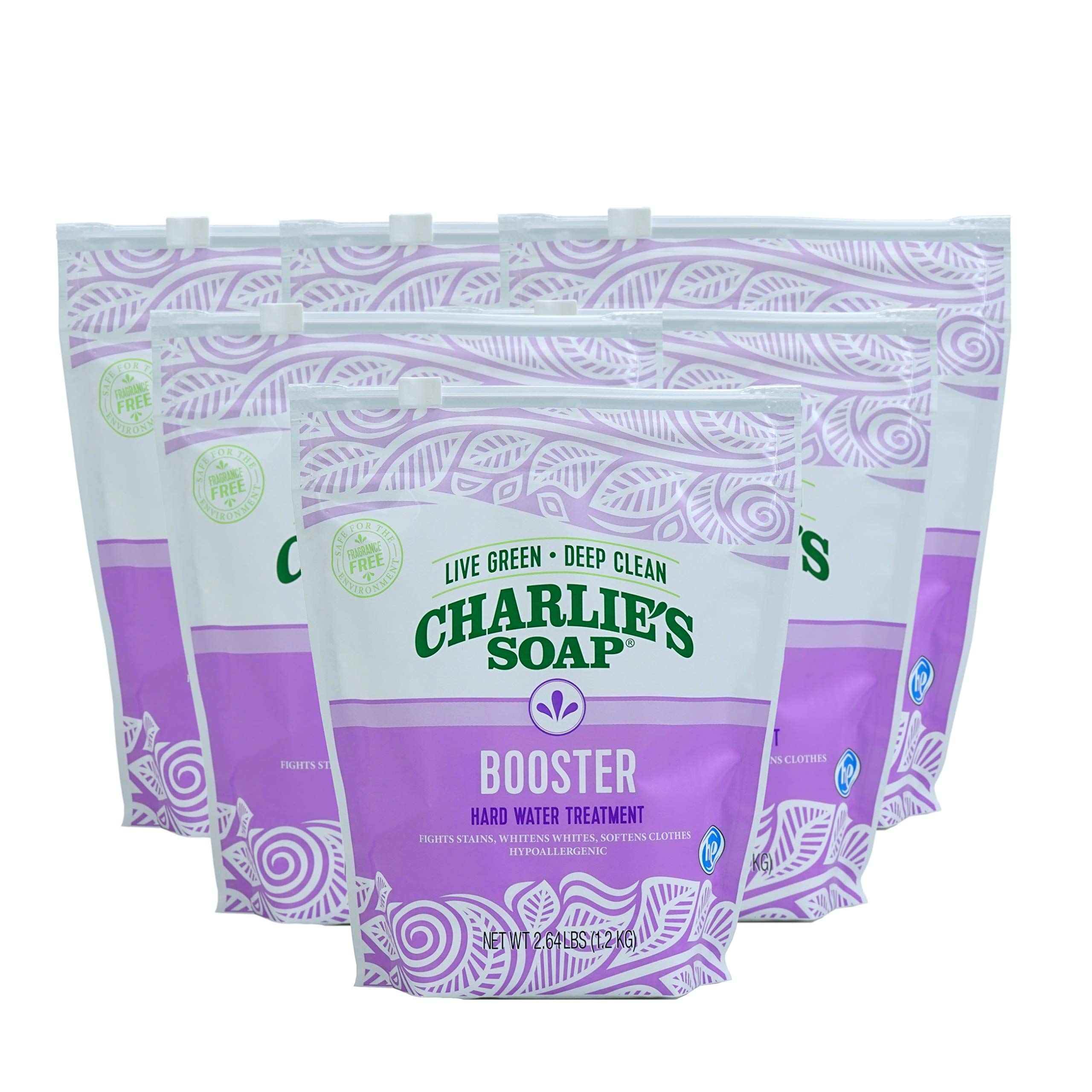 Charlie's Soap Hypoallergenic Laundry Booster - Hard Water Treatment & Stain Remover, Softens Clothes, 2.64lb Bag (Pack of 6) - Ideal for Sensitive Skin, Baby Clothes & Tough Stains