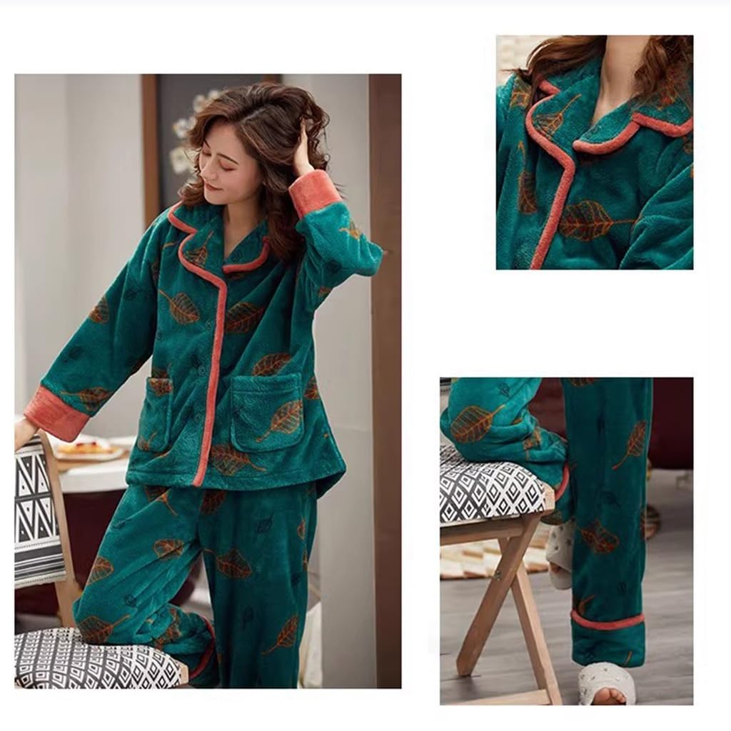 Women's Christmas Pajama Set with Plush Fleece Robe - Soft Long Sleepwear Nightgown for Women (Green, Size L) | Cozy Holiday Loungewear for Winter Nights & Gift Giving