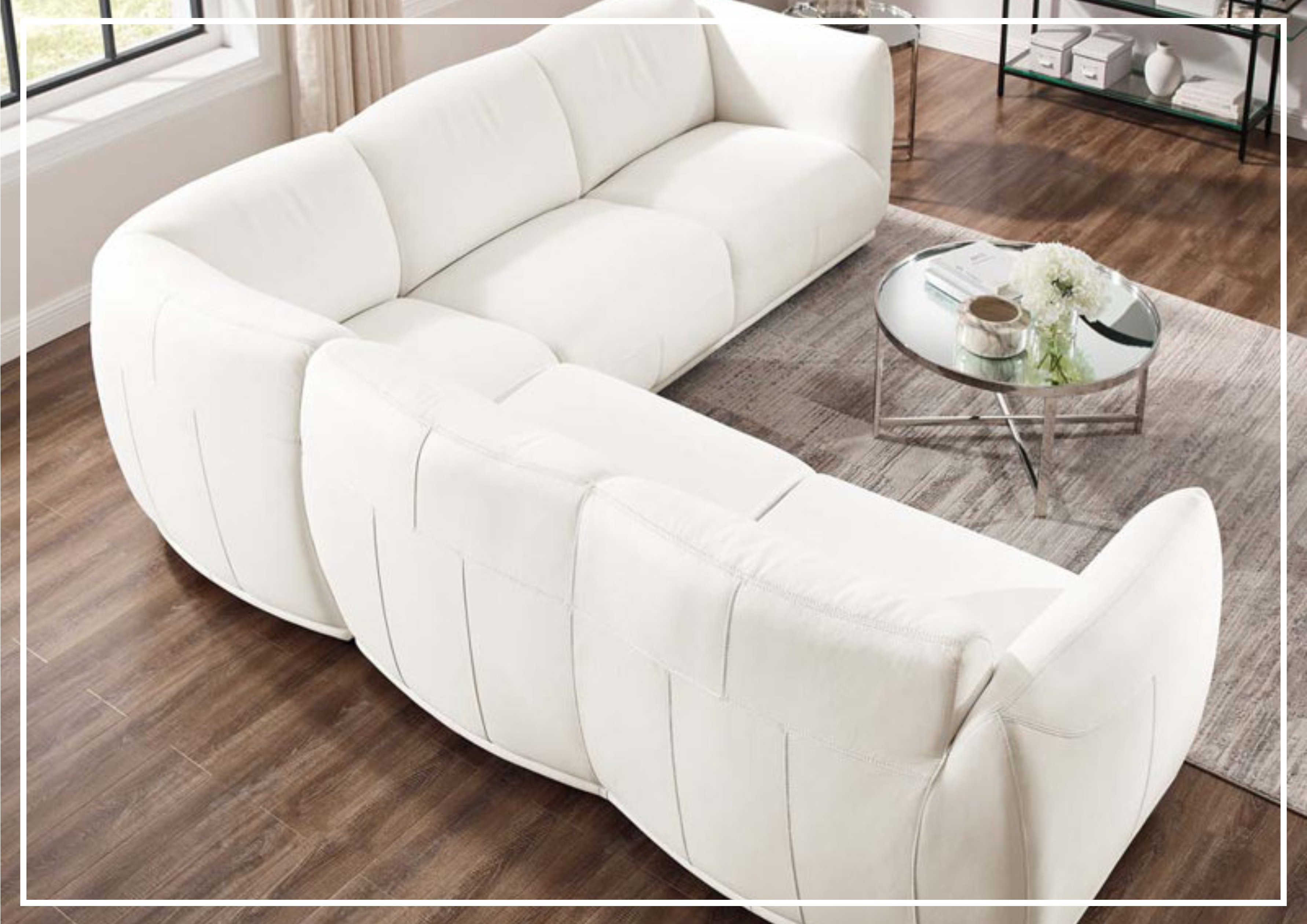 Hydeline Moon 3-Piece L-Shaped Leather Sectional Sofa Set - Modern Reclining Couch for Living Room, Home Theater & Office Lounge (Brown)