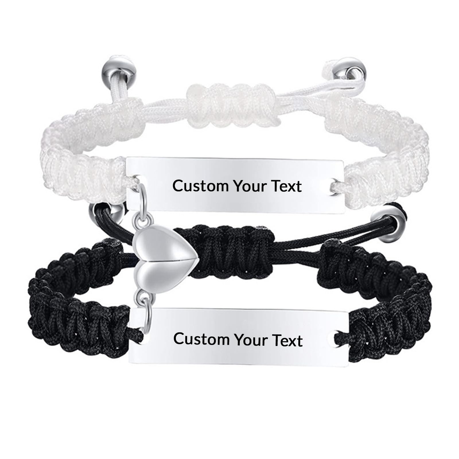 Custom Engraved Couple Bracelets - Personalized Matching Braided Adjustable Name ID Bracelets for Men & Women - Romantic Gift for Anniversary, Valentine's Day & Christmas - Perfect for Couples, Dating & Special Occasions