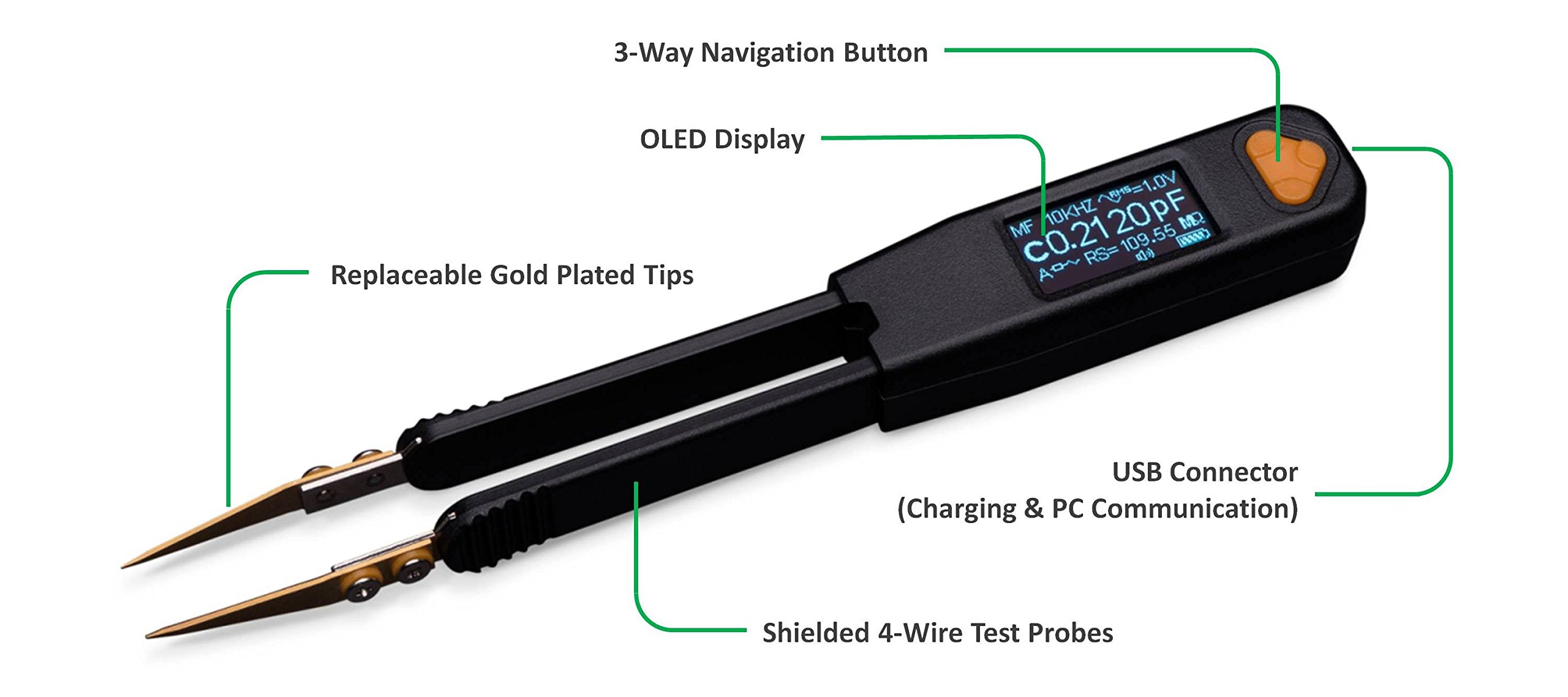 Pro1 Plus 100KHz LCR Meter with 0.1% Accuracy | Digital LED Tester | ESR Meter | Smart SMD Tweezers Kit | for Electronics Repair, PCB Testing & Component Analysis