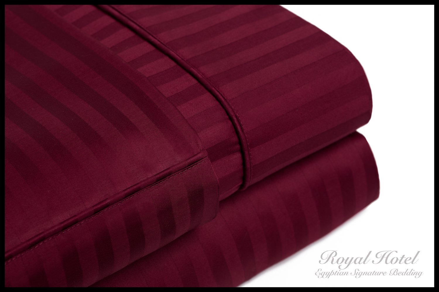Royal Hotel 2PC Stripe Burgundy Standard Size Pillowcases - 100% Cotton, 300 Thread Count Sateen Striped Pillow Cases for Bedroom, Hotel & Home Decor