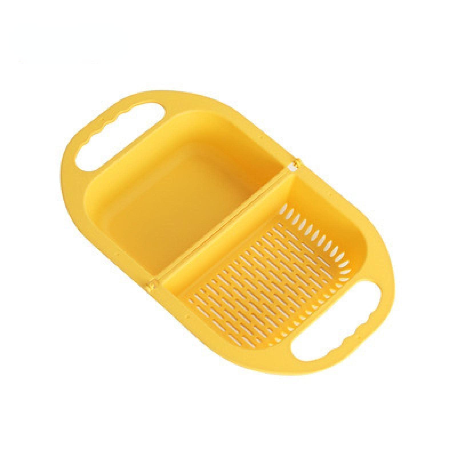 Foldable Plastic Fruit and Vegetable Washing Basket - Kitchen Drain Basket for Creative Household Use | Perfect for Washing Produce, Draining Pasta, and Organizing Countertops (Yellow)