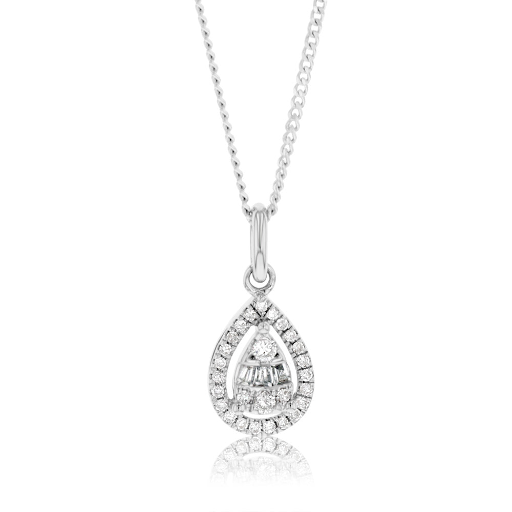 9ct White Gold 1/6 Carat Pear Shape Diamond Pendant Necklace - Elegant Jewelry Gift for Women, Perfect for Anniversaries, Birthdays & Special Occasions
