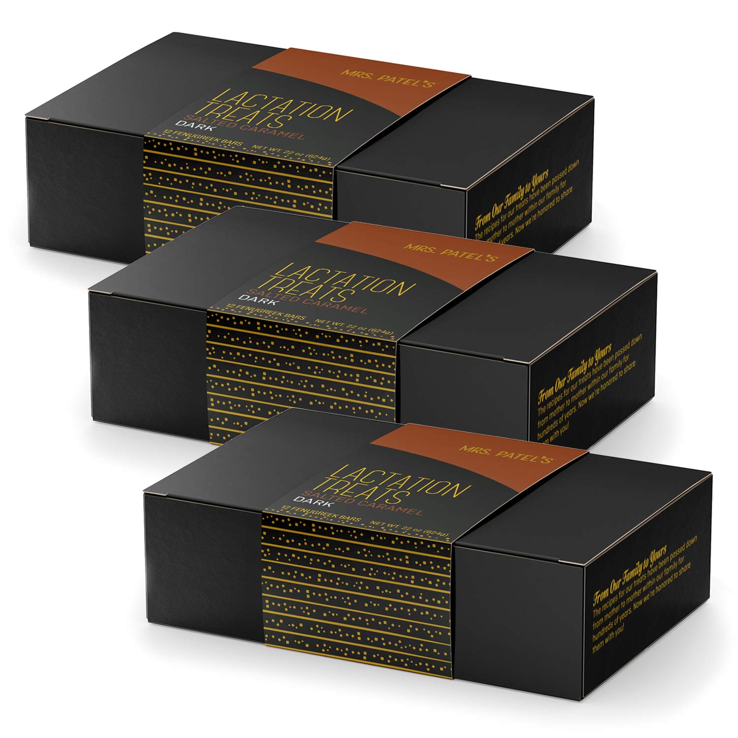 Mrs. Patel's Lactation Treats - Indian Spiced Lactation Bars with Dark Chocolate & Salted Caramel Whipped Base | Sweet & Salty Ayurvedic Snack with Fenugreek | Postpartum Nursing Support for New Moms (3 Pack) | Perfect for Breastfeeding Mothers & Postpartum Recovery