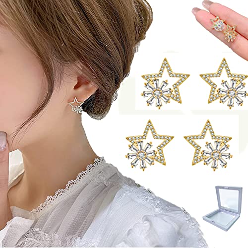 2 Pairs Rotatable Cubic Zirconia Stud Rhinestone Earrings | 2022 Windmill Design Fashion Jewelry | Romantic Gift for Women & Girls (Gold) | Perfect for Parties, Weddings & Date Nights