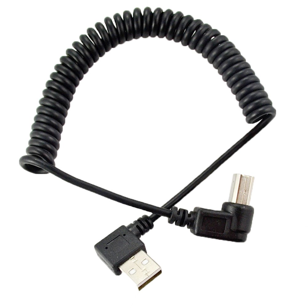 Premium LINASHI USB Type B to USB Type A Cable - 1.5m/5ft USB 2.0 Male to Male Right Angle Coiled Cord for Printers, Scanners, Audio Interfaces & MIDI Controllers - Durable High-Speed Data Transfer Cable