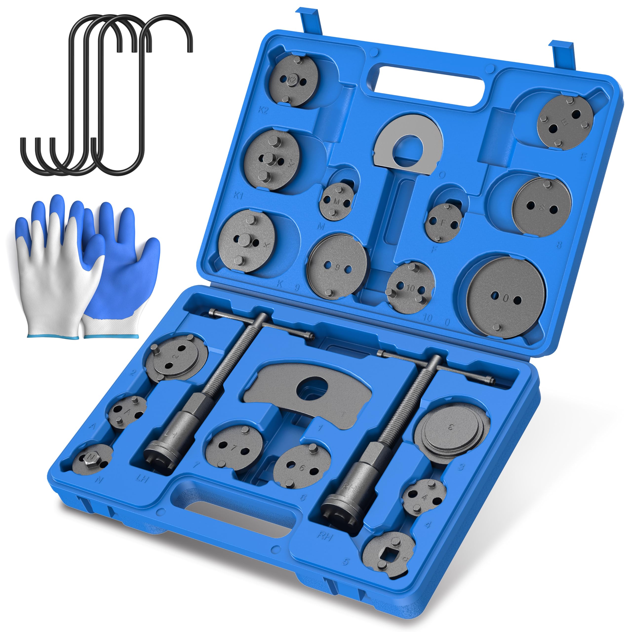 Heavy Duty Universal Disc Brake Piston Caliper Compressor Wind Back Tool Kit - 28 Piece Set for Brake Pad Replacement with Hanger Hooks | Perfect for DIY Car Maintenance & Professional Auto Repair Shops
