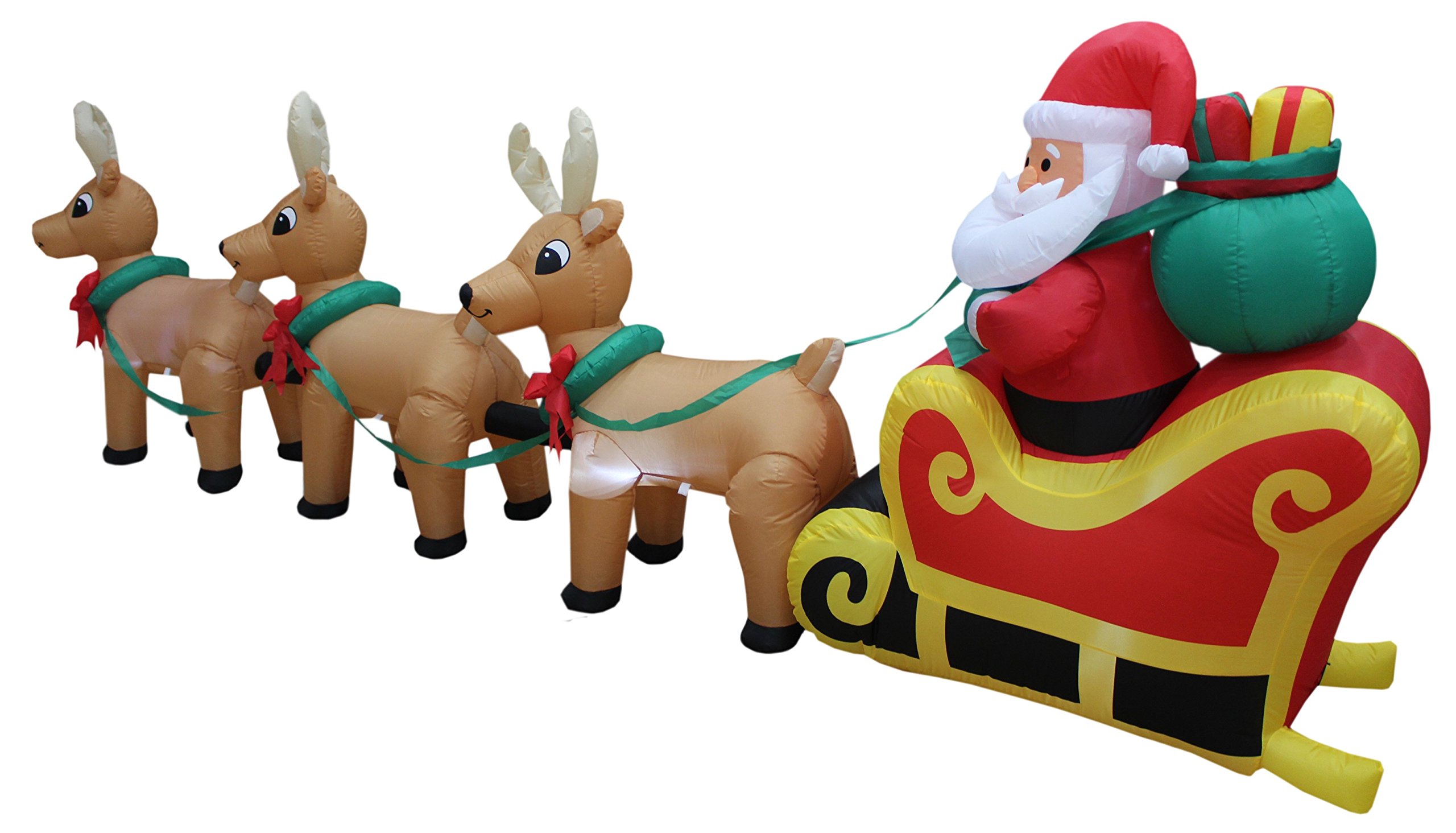 6ft Christmas Inflatable Dinosaur with Hat & 12ft Santa Sleigh with Reindeer - Giant Outdoor Holiday Decorations for Yard, Party, Xmas Decoration (2-Piece Set)