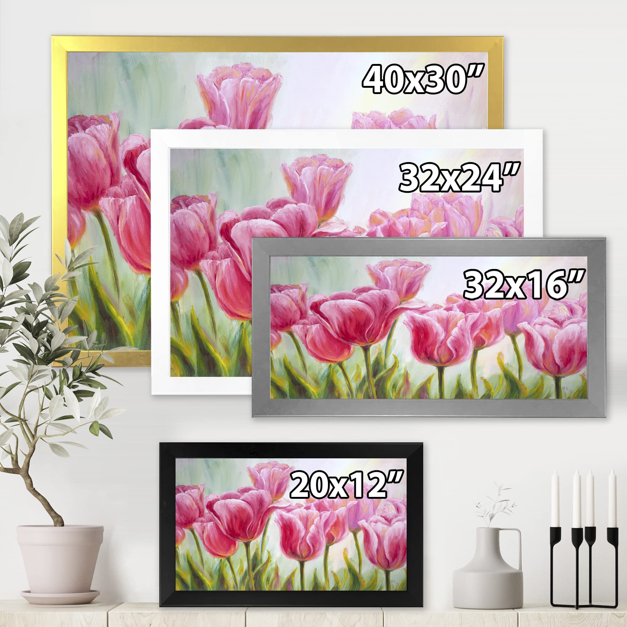 Tulips Flowers Blossoming Traditional Framed Wall Art - Vibrant Floral Canvas Painting for Home & Office Decor - Perfect for Living Room, Bedroom, Kitchen & Gift Giving