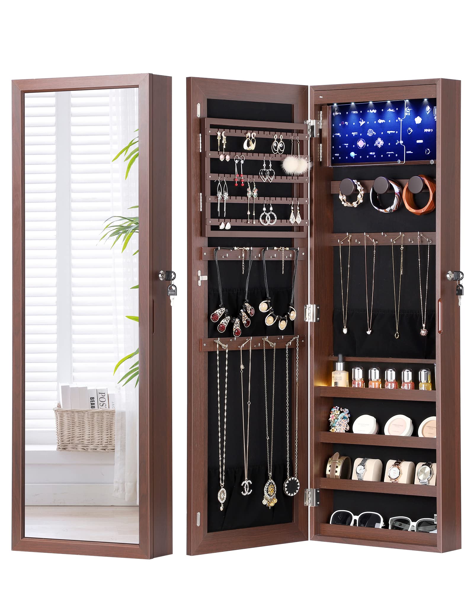 Nicetree 6 LED Vanity Mirror Jewelry Cabinet with Storage - 4.2