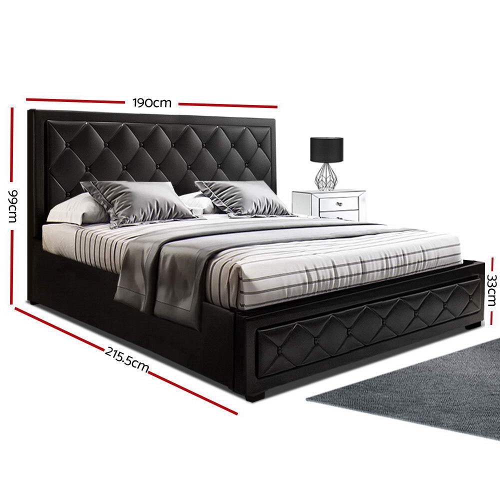 Bronte King Size Storage Bed Frame in Black - Modern Platform Bed with Underbed Drawers for Extra Storage, Perfect for Small Bedrooms & Master Suites
