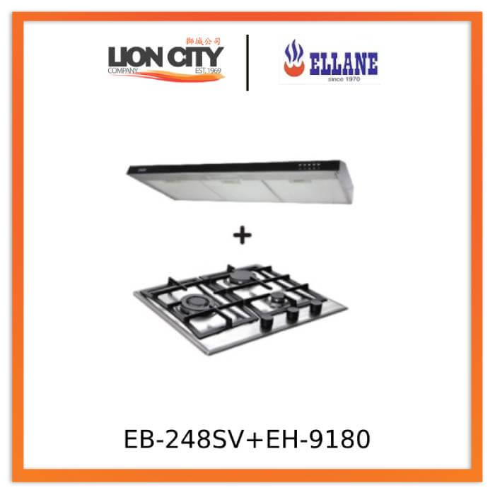 Ellane 60cm/90cm Slimline Range Hood with Black Panel EH 9180 & EB 248SV 3-Burner Stainless Steel Gas Cooktop - Modern Kitchen Ventilation for Home Cooking