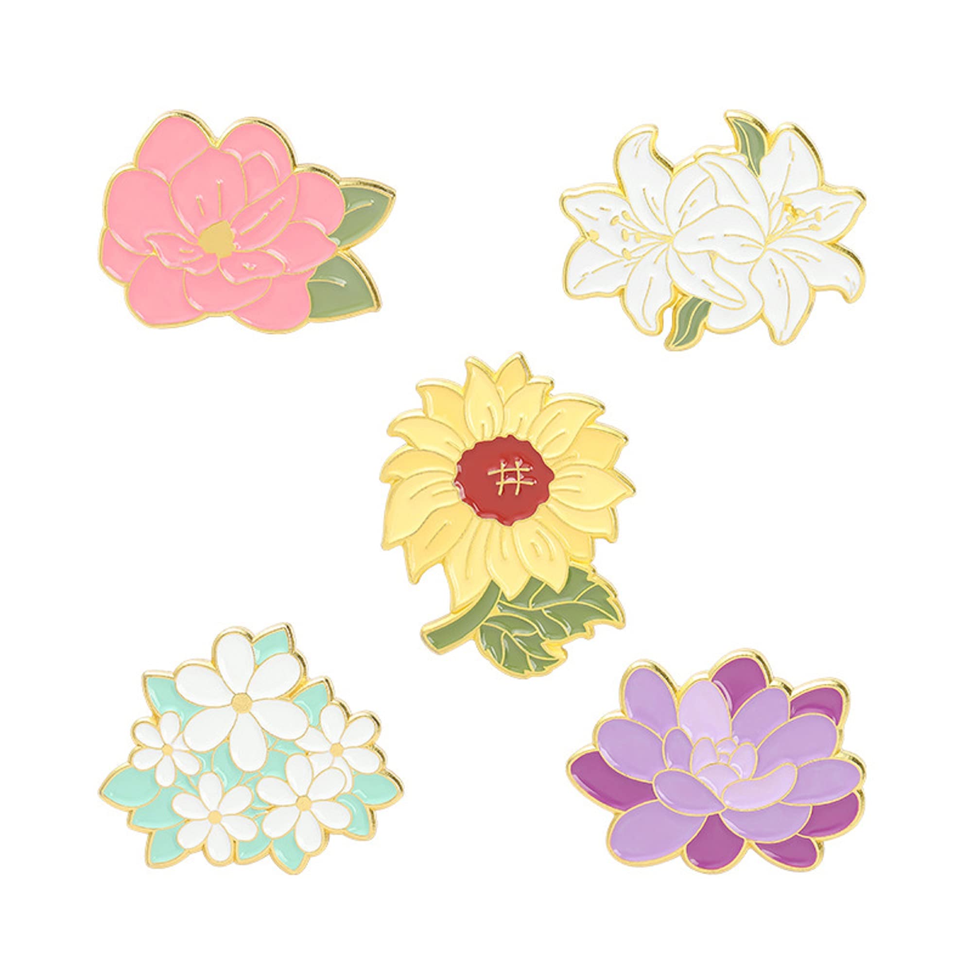 5Pcs Floral Enamel Brooch Pins - Sunflower Lapel Pins for Women, Girls, Kids - Cute Cartoon Flower Badges for Backpacks, Hats, Bags - Perfect Gift for Birthday, Party, School Accessories (Ideal for DIY Crafts, Fashion Outfits, and Gift Giving)