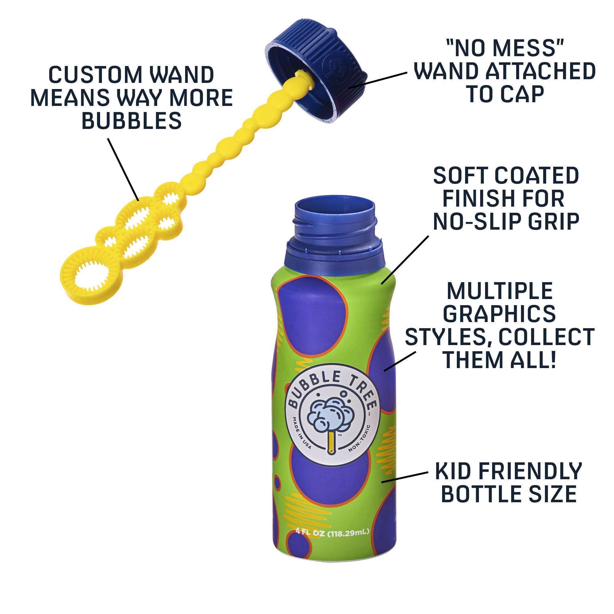 Eco-Friendly Bubble Tree Refillable Bubble Blowing Kit - 4 Pack of USA-Made Bubble Solution with Aluminum Bottles | Perfect for Outdoor Play, Birthday Parties & Kids' Activities