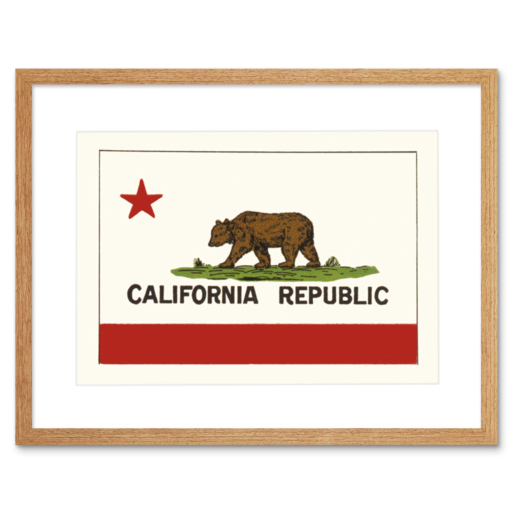 California State Flag Bear Republic USA Framed Print - Vintage Patriotic Wall Art for Home, Office & Political Decor - Perfect for History Enthusiasts & American Pride Displays