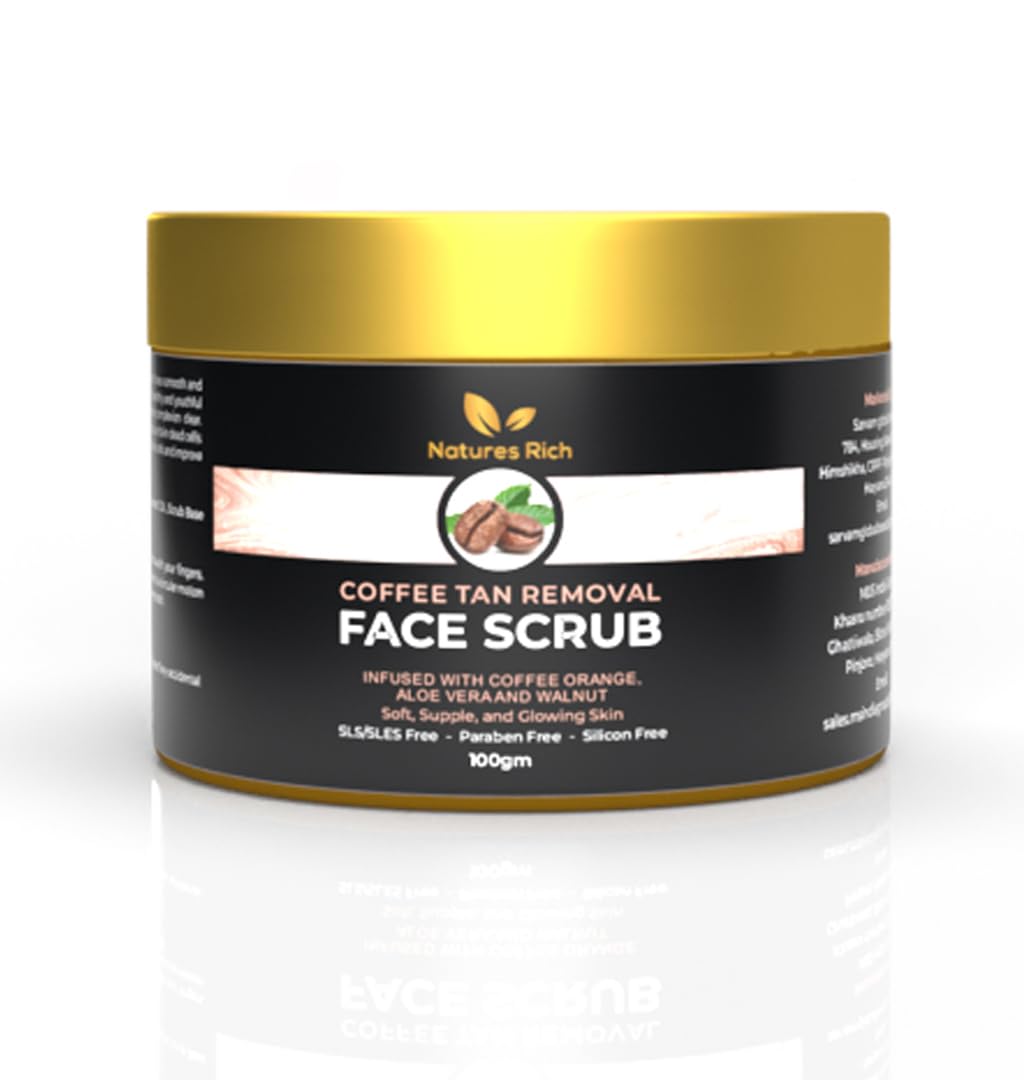 NATURES RICH Coffee Scrub for Face & Body - Exfoliating Tan Removal & Blackhead Treatment (100g) - Perfect for Spa Day & At-Home Skincare Routine