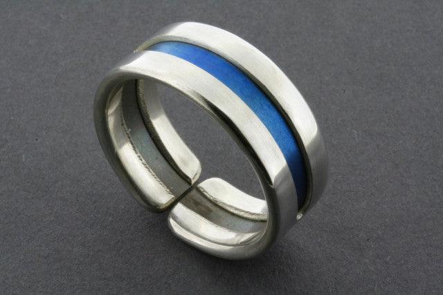 Titanium and Sterling Silver Line Ring in Blue - Elegant Jewelry for Men and Women - Perfect for Everyday Wear, Gifts, and Special Occasions