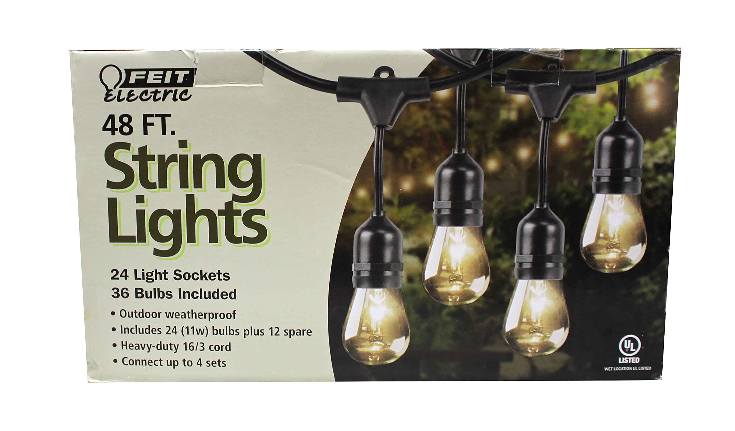 Feit 1179202 Outdoor String Lights - 48ft 12 Bulbs, Waterproof LED Patio Lights for Backyard, Garden, Wedding & Party Decor - Warm White 2700K, E12 Base, Dimmable