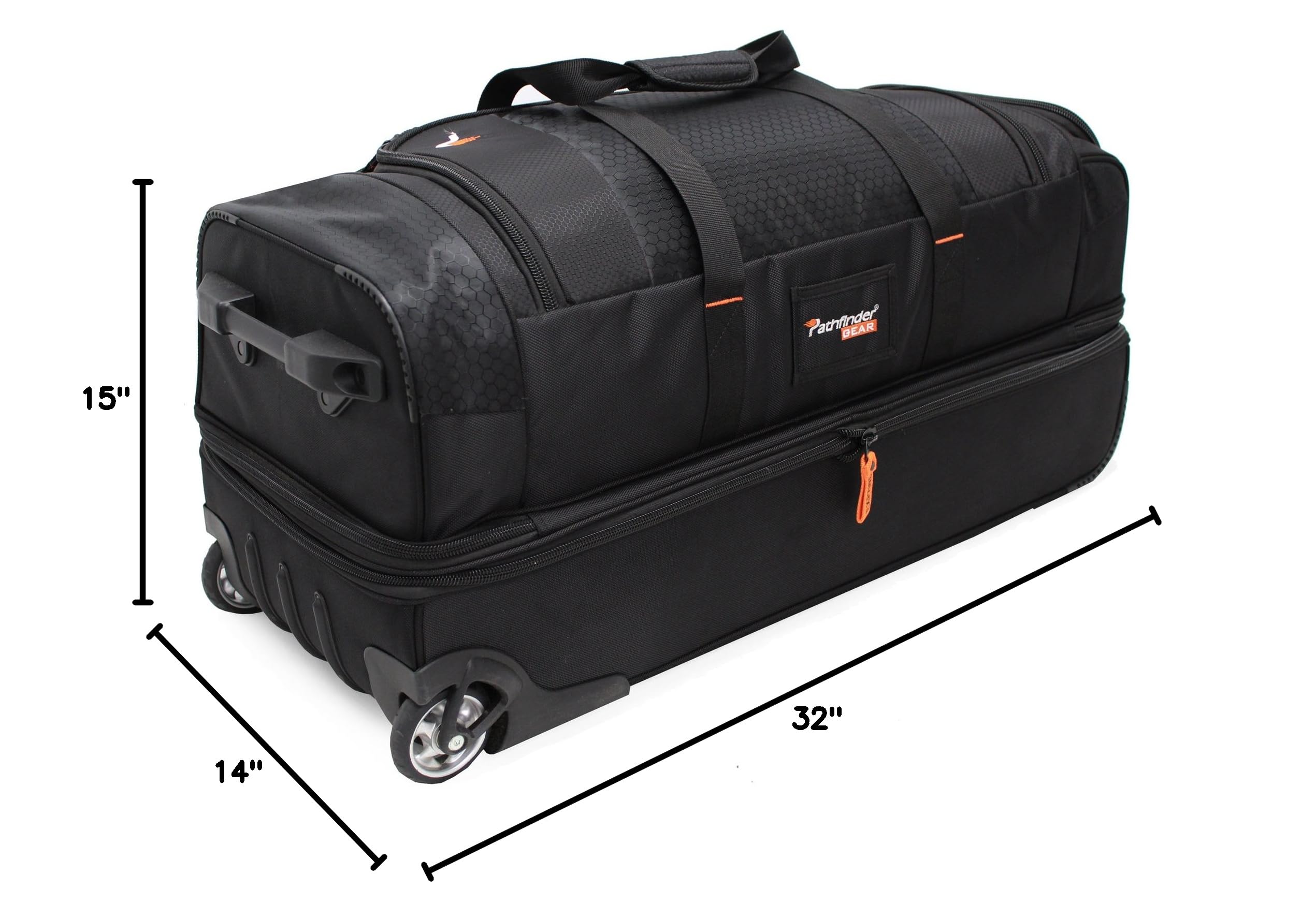 32 Inch Rolling Drop Bottom Duffel Bag - Large Travel Duffel with Wheels & Expandable Bottom for Gym, Sports, Camping (Black)