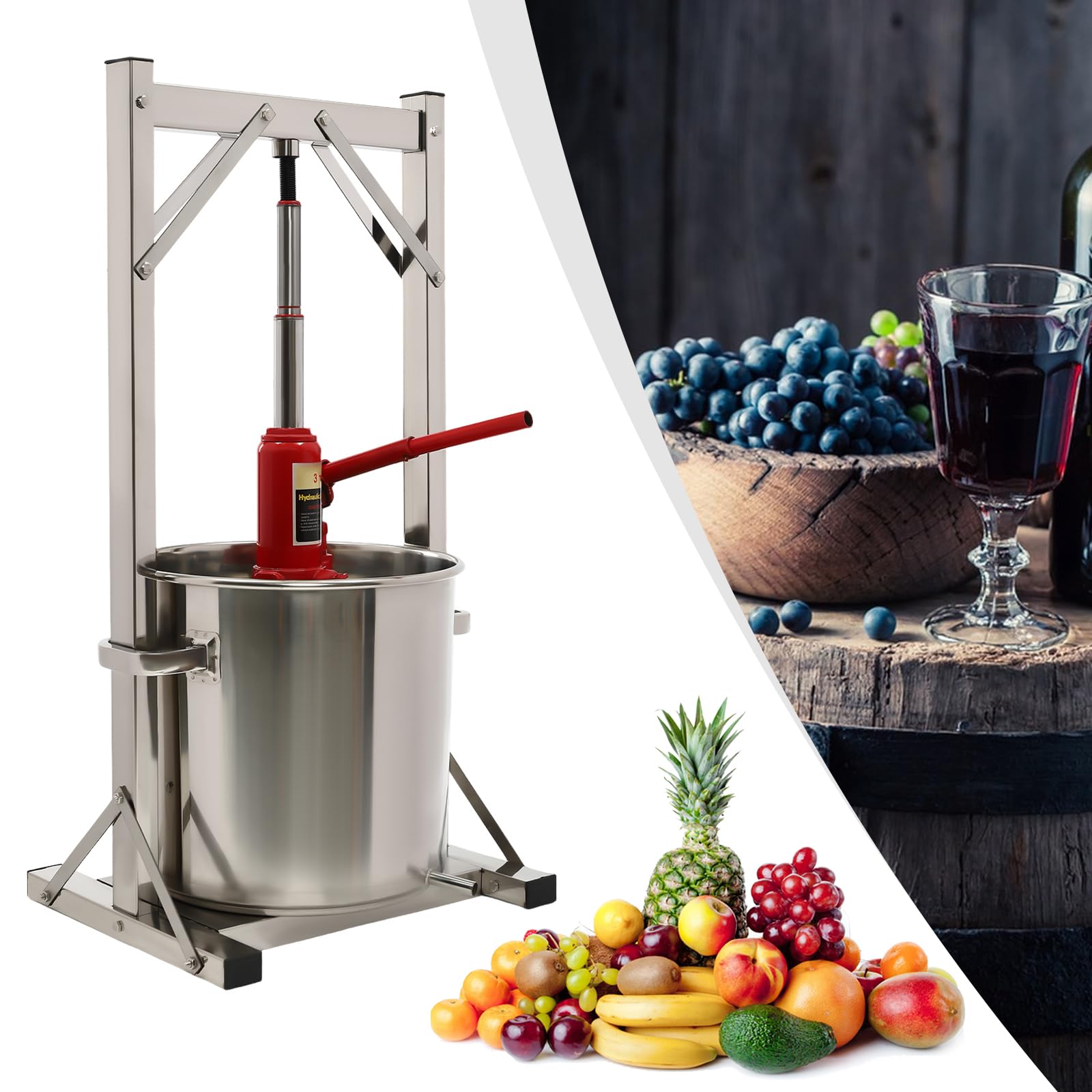 22L/5.8Gal Stainless Steel Manual Fruit Wine Press - Grape Cider, Honey & Chili Oil Pressing Equipment for Home Brewing & Cheese Making | Perfect for Winemaking, Farmhouse Kitchens & DIY Food Processing