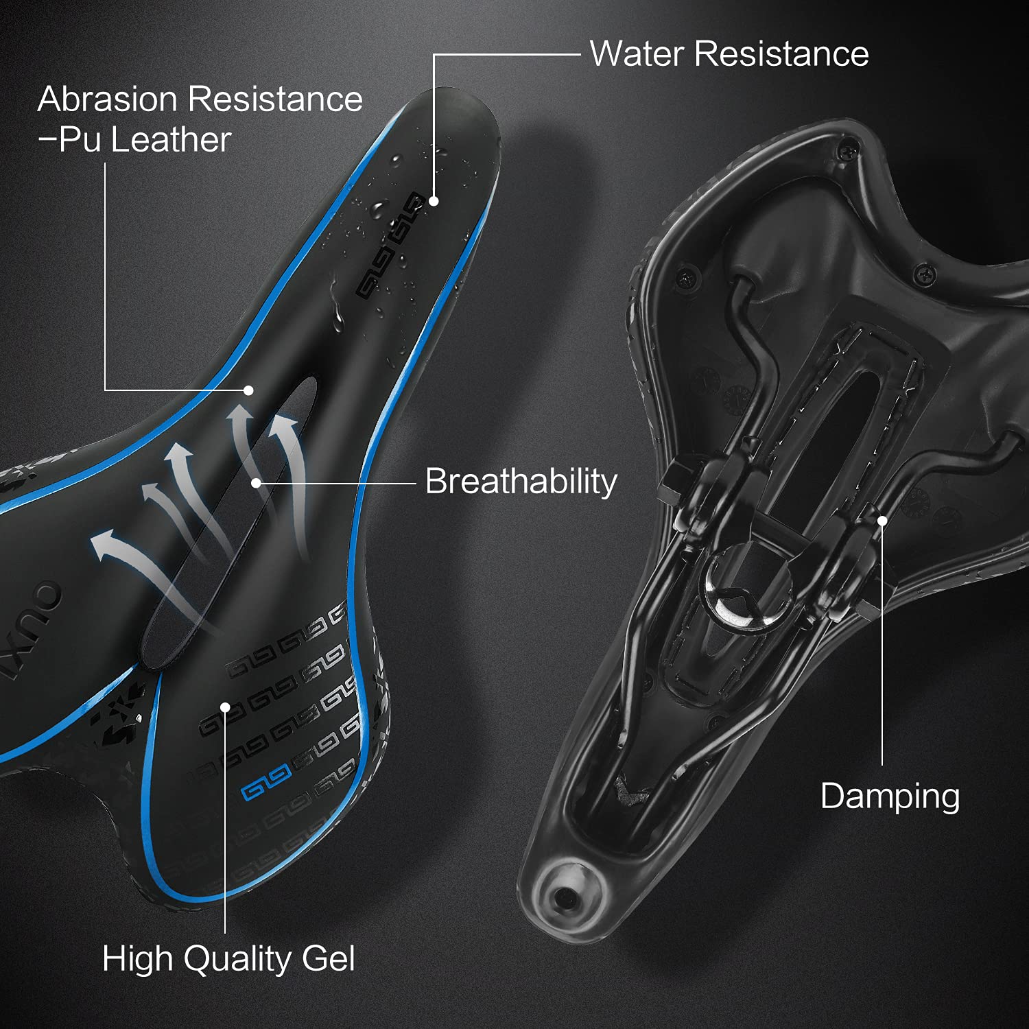 OUXI Comfort Bike Seat - Gel Cushioned Bicycle Saddle with Shock Absorption & Waterproof Cover - Universal Fit for MTB, Road & Exercise Bikes (Men & Women) - Perfect for Commuting, Cycling & Outdoor Adventures