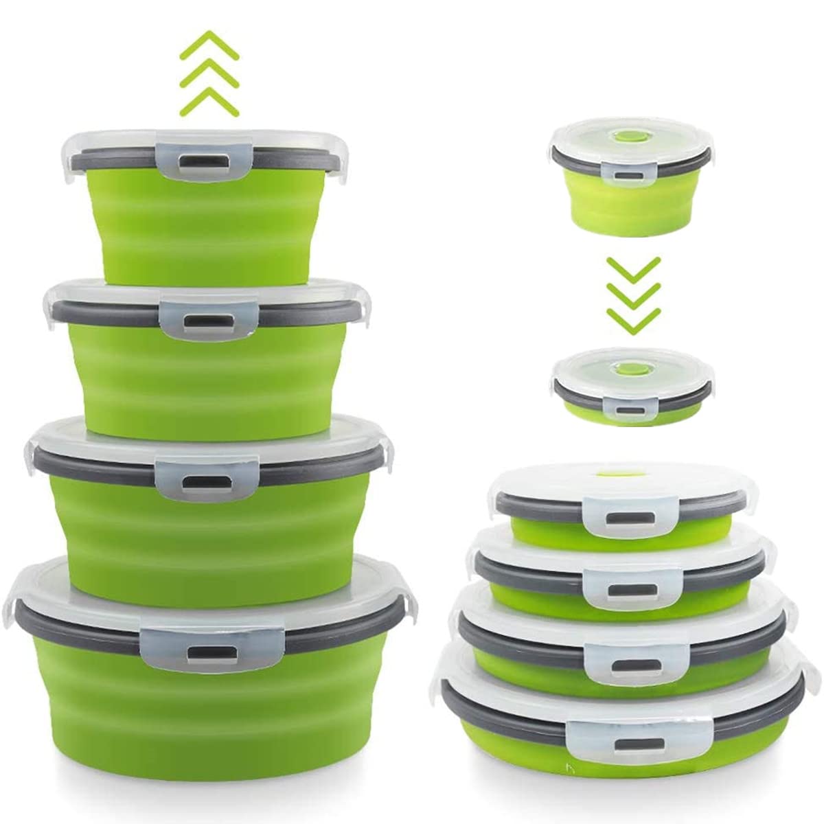 Collapsible Silicone Bowls Set of 4 with Lids - BPA Free, Microwave & Dishwasher Safe Food Storage Containers for Camping, RV Kitchen Organization | Perfect for Outdoor Picnics, Meal Prep & Space Saving Storage