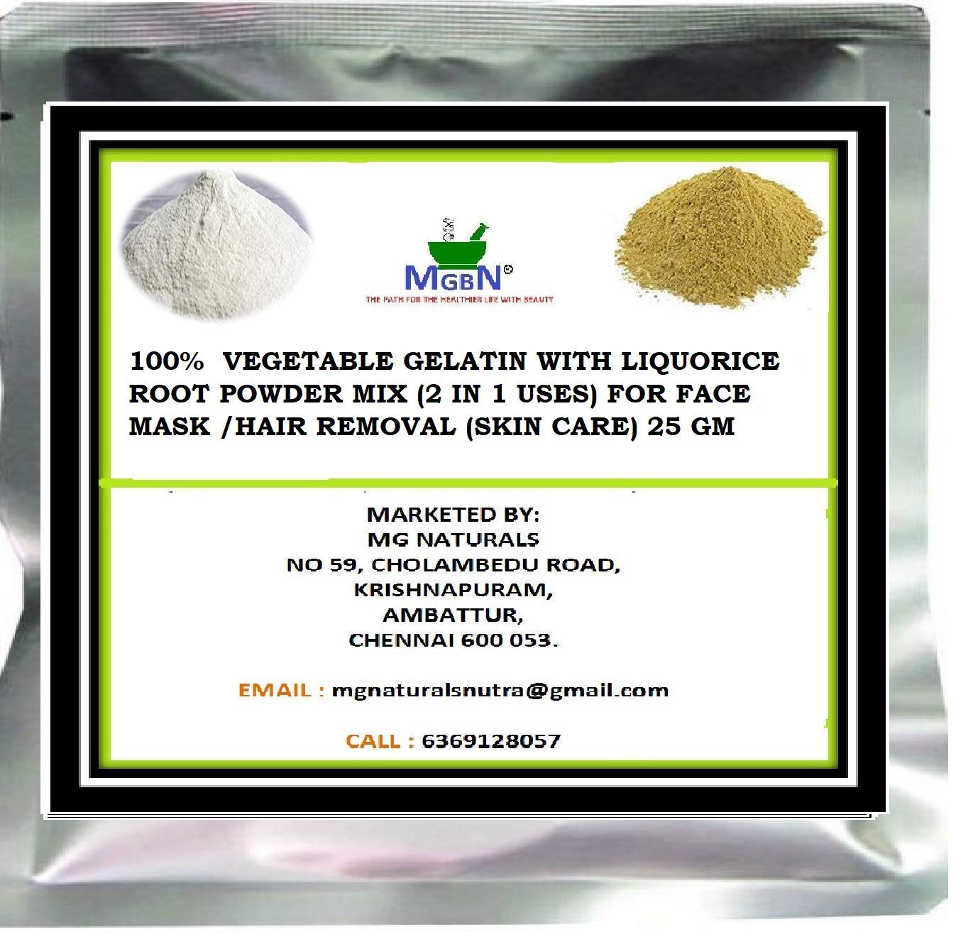 100% Natural Vegetable Gelatin with Licorice Root Powder - 2-in-1 Face Mask & Hair Removal for Glowing Skin (25g) | DIY Skincare & Beauty Treatment at Home