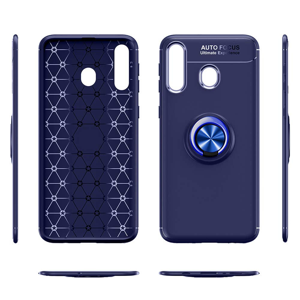 Samsung Galaxy A20 A30 Phone Case with Tempered Glass Screen Protector - Magnetic Ring Holder Stand, Kickstand, Rugged Silicone Cover for Galaxy M10s A20 A30 S20 20A 30A A205G - Blue | Perfect for Work, Travel & Outdoor Protection
