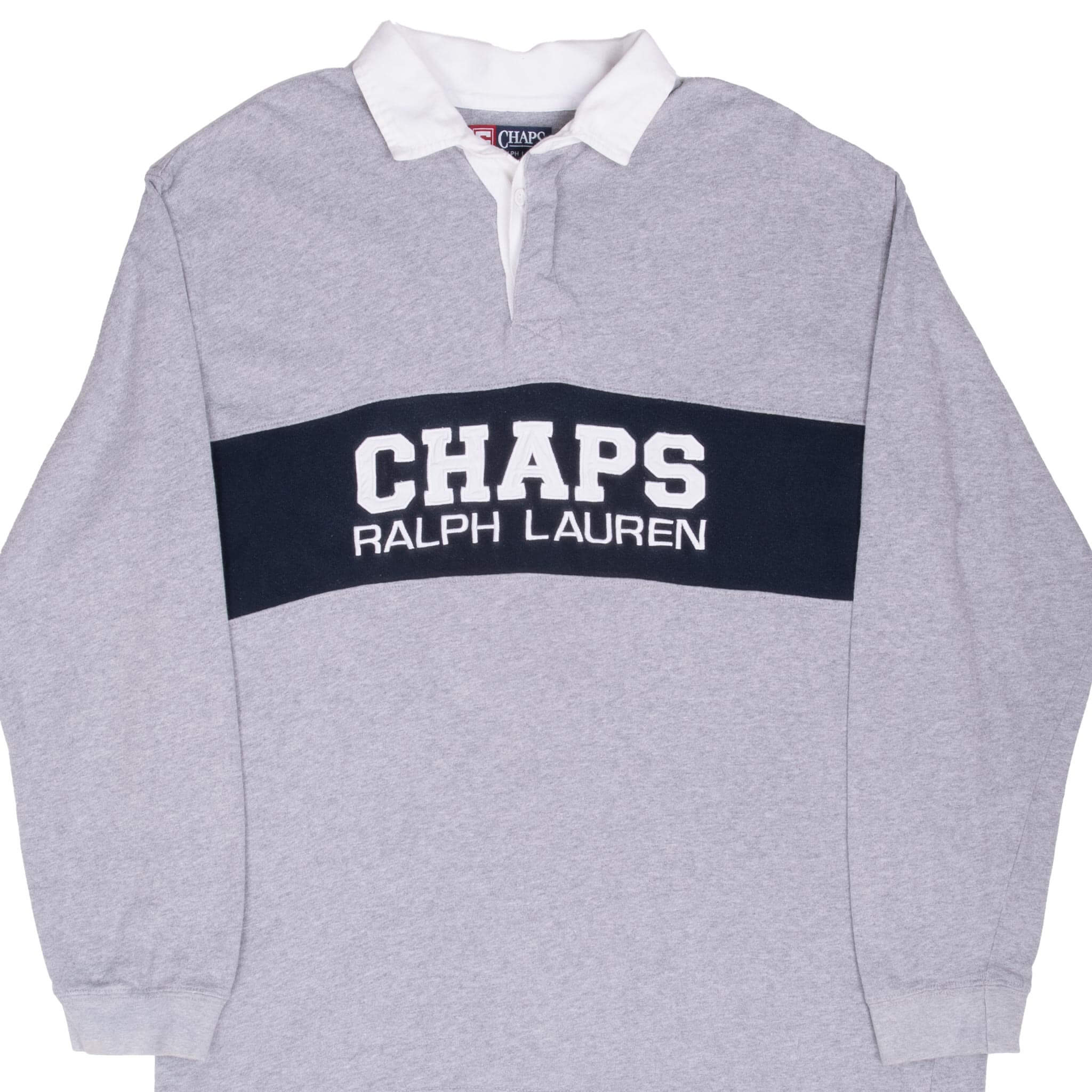 Vintage Ralph Lauren Chaps Grey Rugby Polo Shirt Men's 1990s Large Size - Classic Retro Style for Casual Wear & Collectors