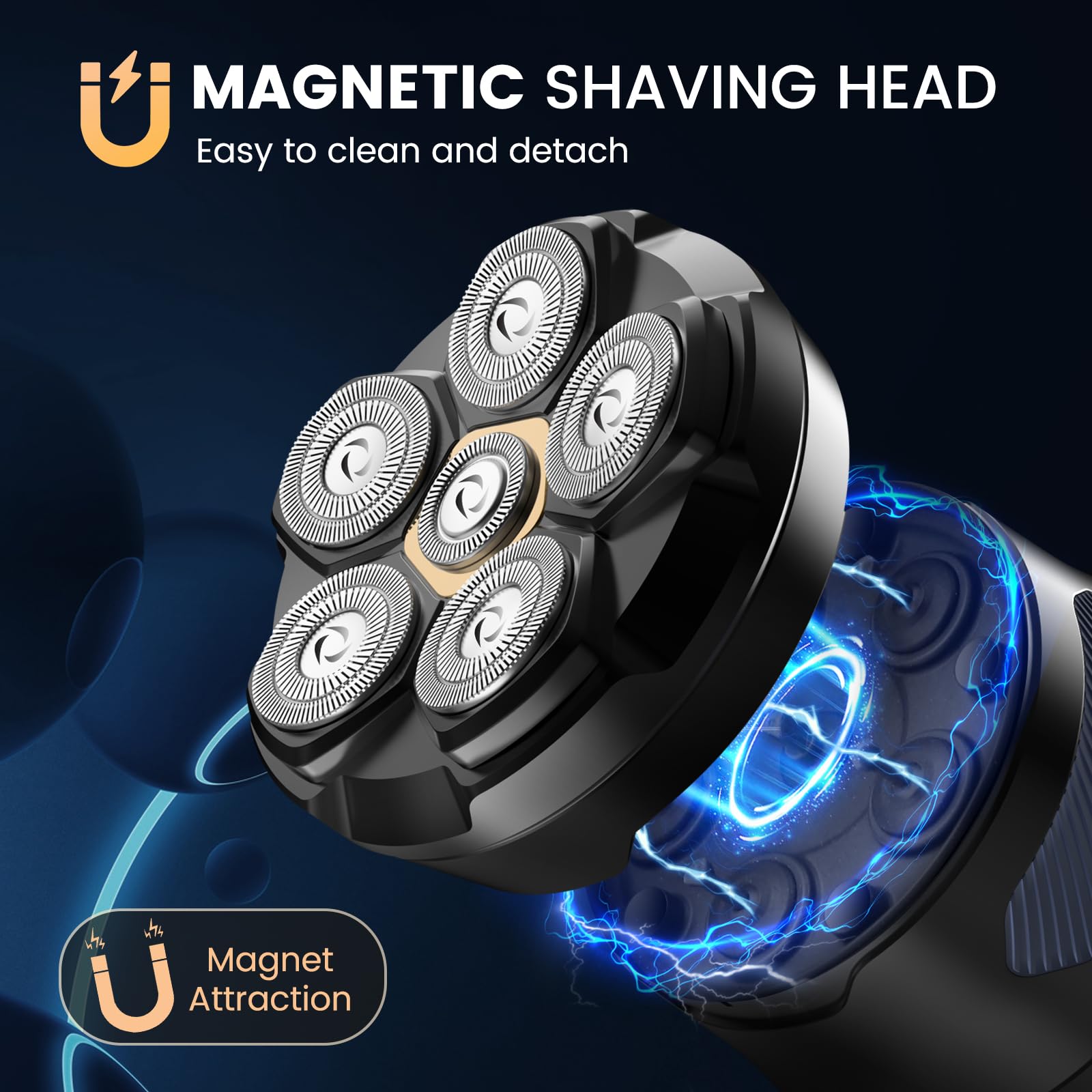 Replacement Magnetic Shaving Head for Bald Head Shavers - Hypoallergenic Wet/Dry Electric Razor Attachment - IPX7 Waterproof for Men's Grooming & Travel Shaving