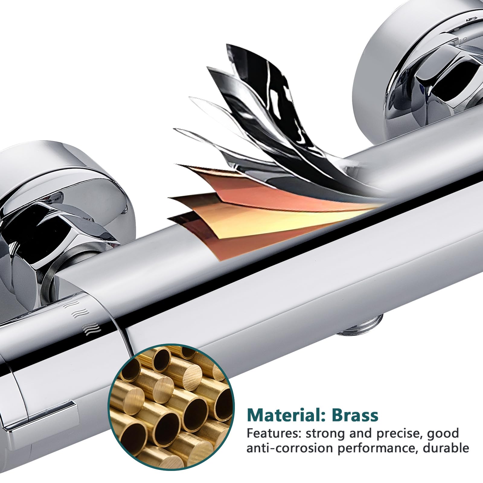 BONADE Thermostatic Shower Mixer Tap with 38°C Safety Button - Chrome Surface-Mounted Bathroom Shower Mixer for Tub & Round Shower - Perfect for Modern Bathrooms & Spa-Like Showers