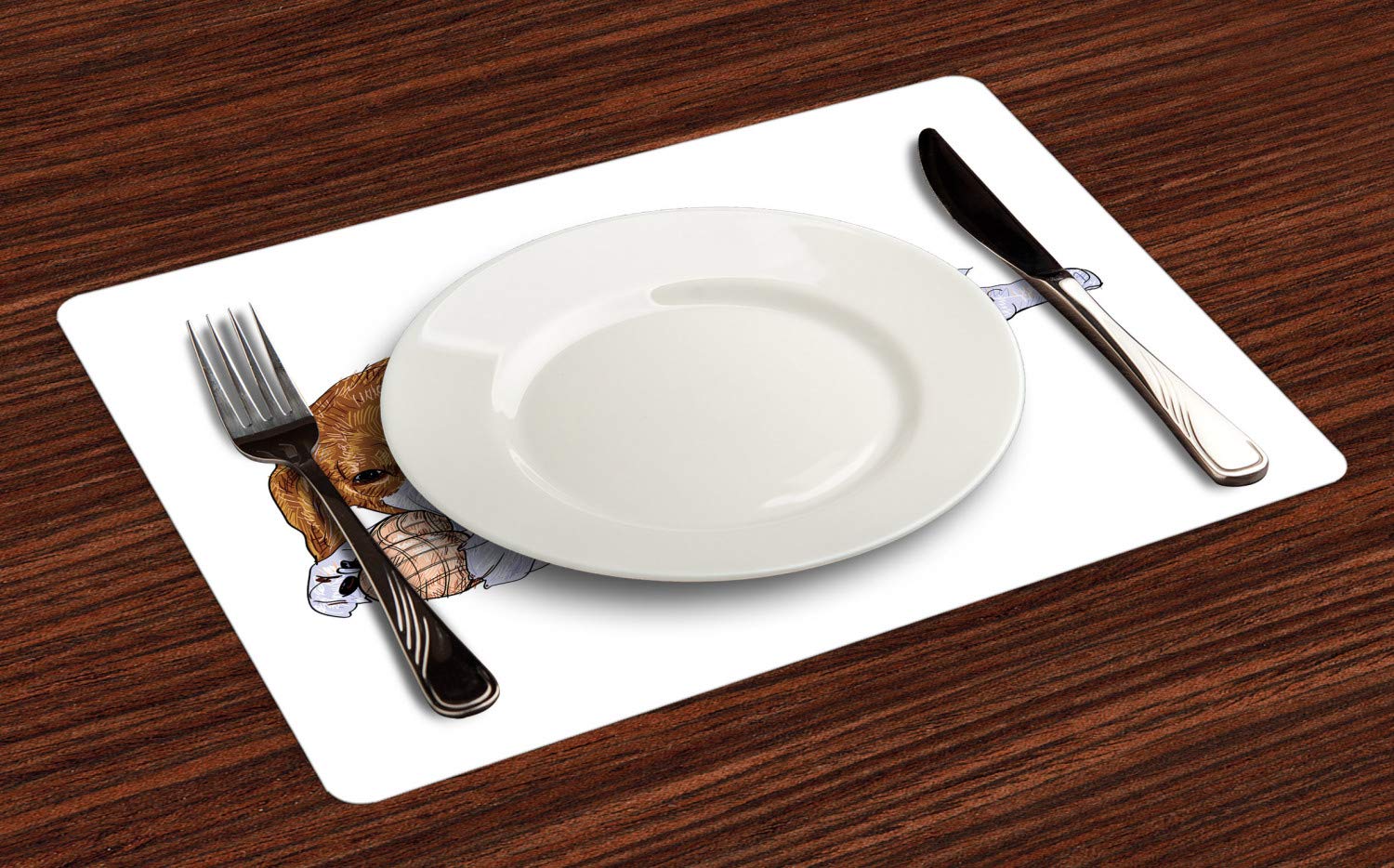 Ambesonne Beagle Place Mats Set of 4 - Modern Cartoon Dog Design Washable Fabric Dining Table Mats - Standard Size Caramel Grey - Perfect for Family Dinners, Pet Lovers & Home Decor