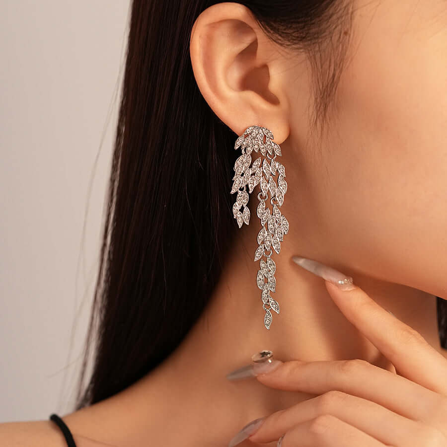 Trendy Marquise Leaf Drop Tassel Earrings for Women | HE22408 | Bohemian Dangle Jewelry for Party, Wedding & Everyday Wear