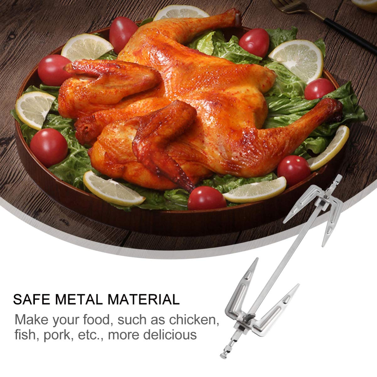 Angoily Rotisserie Meat Forks - Stainless Steel Air Fryer & Grill Spit Rod for Chicken, Fish - Perfect for Home Cooking, Picnic, BBQ & Camping (No Screws Included)