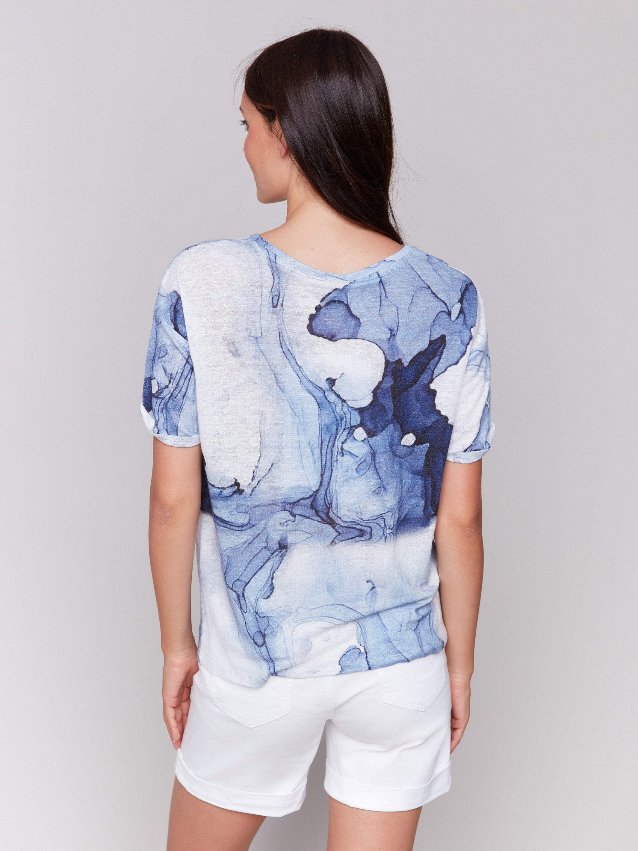 Printed Linen Blend Twist Front T-Shirt for Women | Soft & Breathable Summer Top | Casual Wear, Beach Outfits & Everyday Fashion