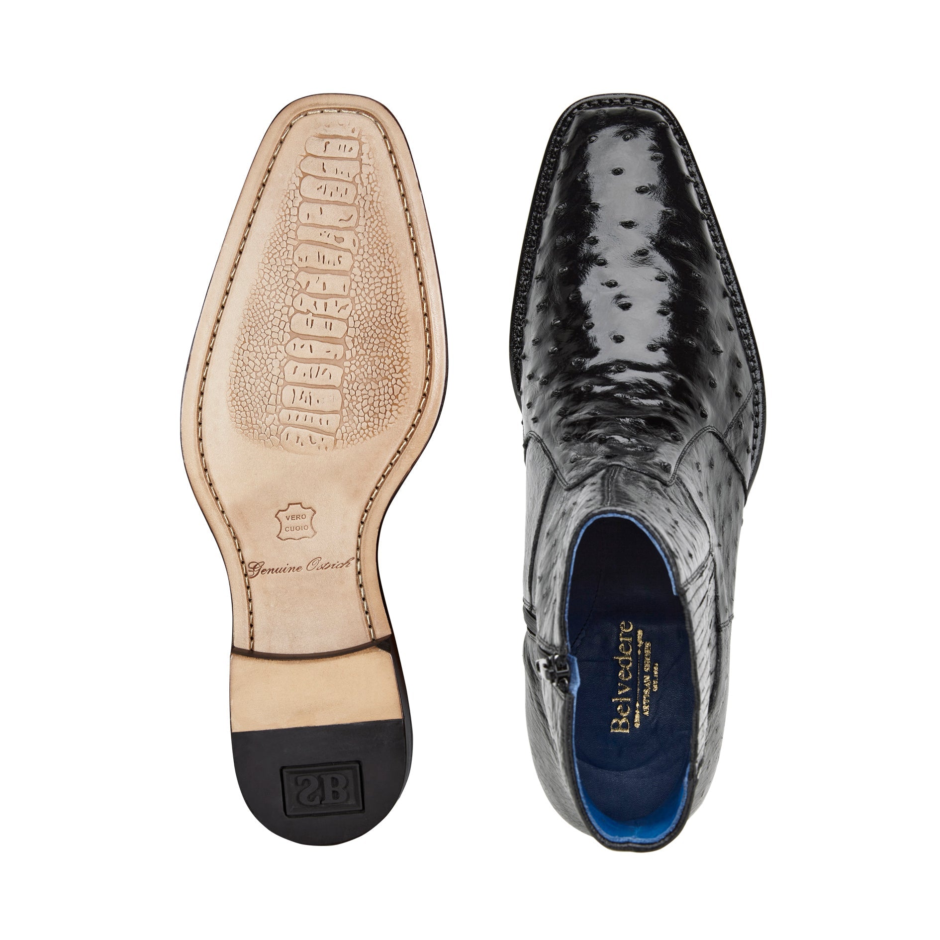 Belvedere Roger Genuine Ostrich Quill Chelsea Boots for Men - Black Leather Ankle Boots R55 - Stylish Dress Shoes for Office, Wedding & Formal Occasions