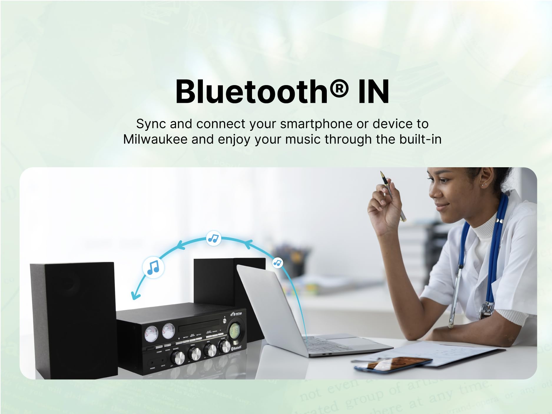 Victor VDTS-4400 Milwaukee 50W Bluetooth Stereo System with CD/MP3 Player, FM Radio, VU Meters & Detachable Speakers - Premium Home & Office Audio for Music Lovers & Workspaces