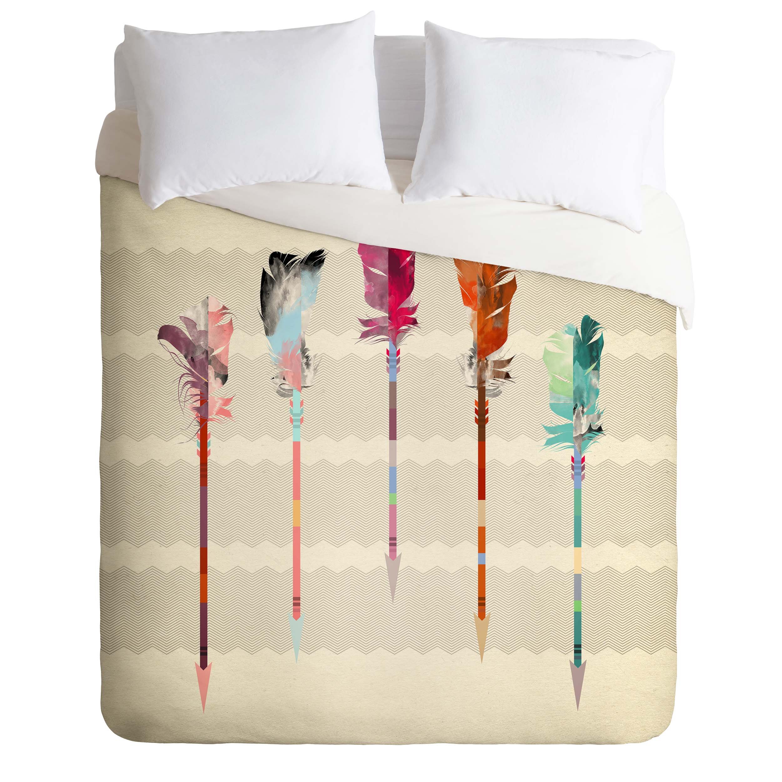 Deny Designs Iveta Abolina Feathered Arrows Duvet Cover - Twin/Twin XL Size, Bohemian Style Bedding Set for Teens & Adults - Perfect for Dorm Rooms, Guest Bedrooms & Boho Chic Home Decor
