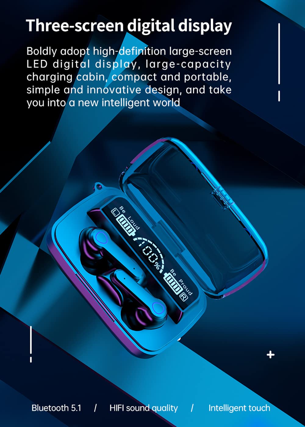 Premium TWS Wireless Bluetooth Earbuds with Active Noise Cancelling, HD Stereo Sound & 180H Playtime - Bluetooth 5.1 Headphones with Wireless Charging Case & Power Display - Compatible with iPhone & Android Phones - Perfect for Workouts, Commuting & Travel