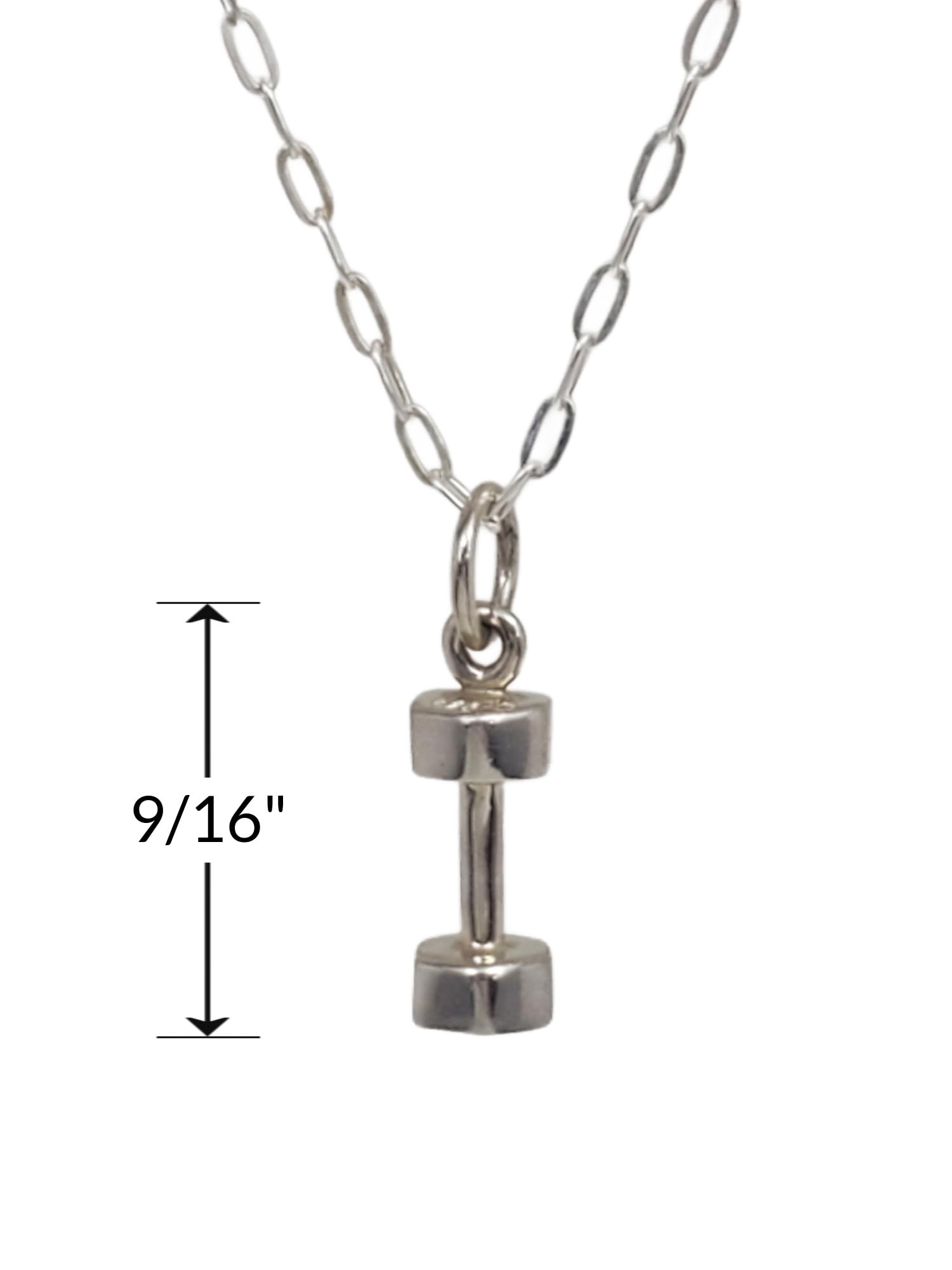 Sterling Silver Teeny Tiny Dumbbell Charm Necklace - 18 Inch Adjustable Chain - Gym Jewelry for Fitness Lovers & Workout Enthusiasts - Perfect for Yoga, Weightlifting & Gym Motivation