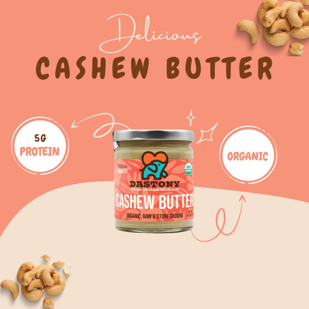 Organic Raw Cashew Butter 8 oz - Single Ingredient, Vegan, Paleo, Keto Friendly, Non-GMO, Gluten Free - Perfect for Smoothies, Baking & Healthy Snacks
