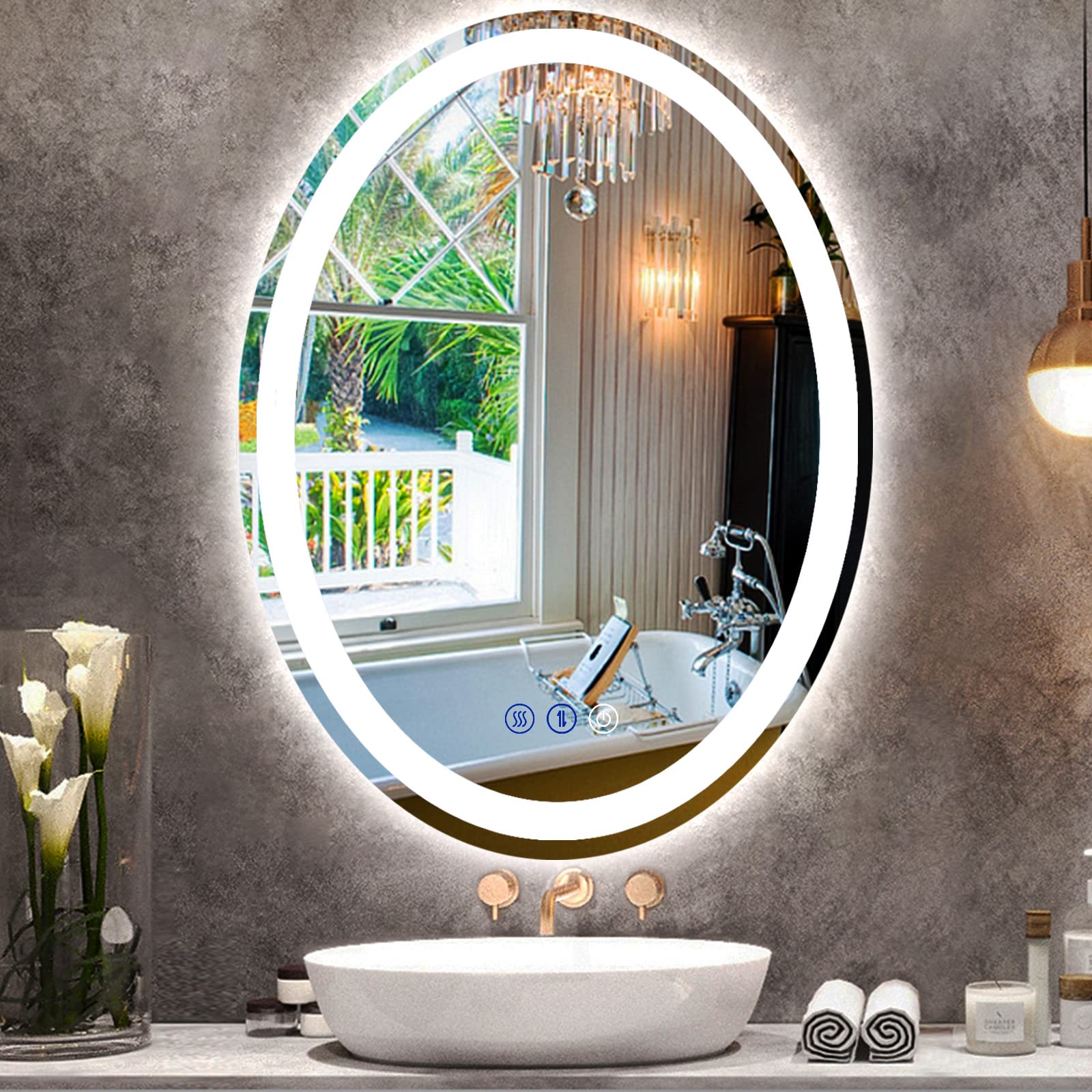 32 x 24 Inch Oval LED Bathroom Mirror with Lights - Dimmable 3-Color Anti-Fog Smart Makeup Mirror for Vanity Wall Mount | Perfect for Home Bathroom, Dressing Room & Makeup Studio